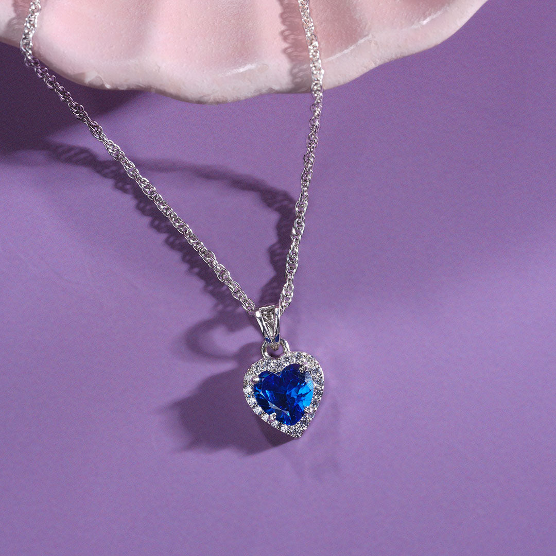 CZ Dark Blue Heart Pendant Chain Ishna