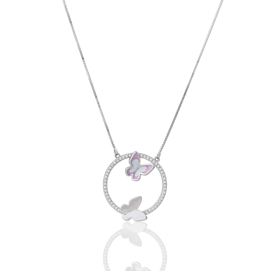 CZ Double Butterfly Pendant Chain Set Ishna