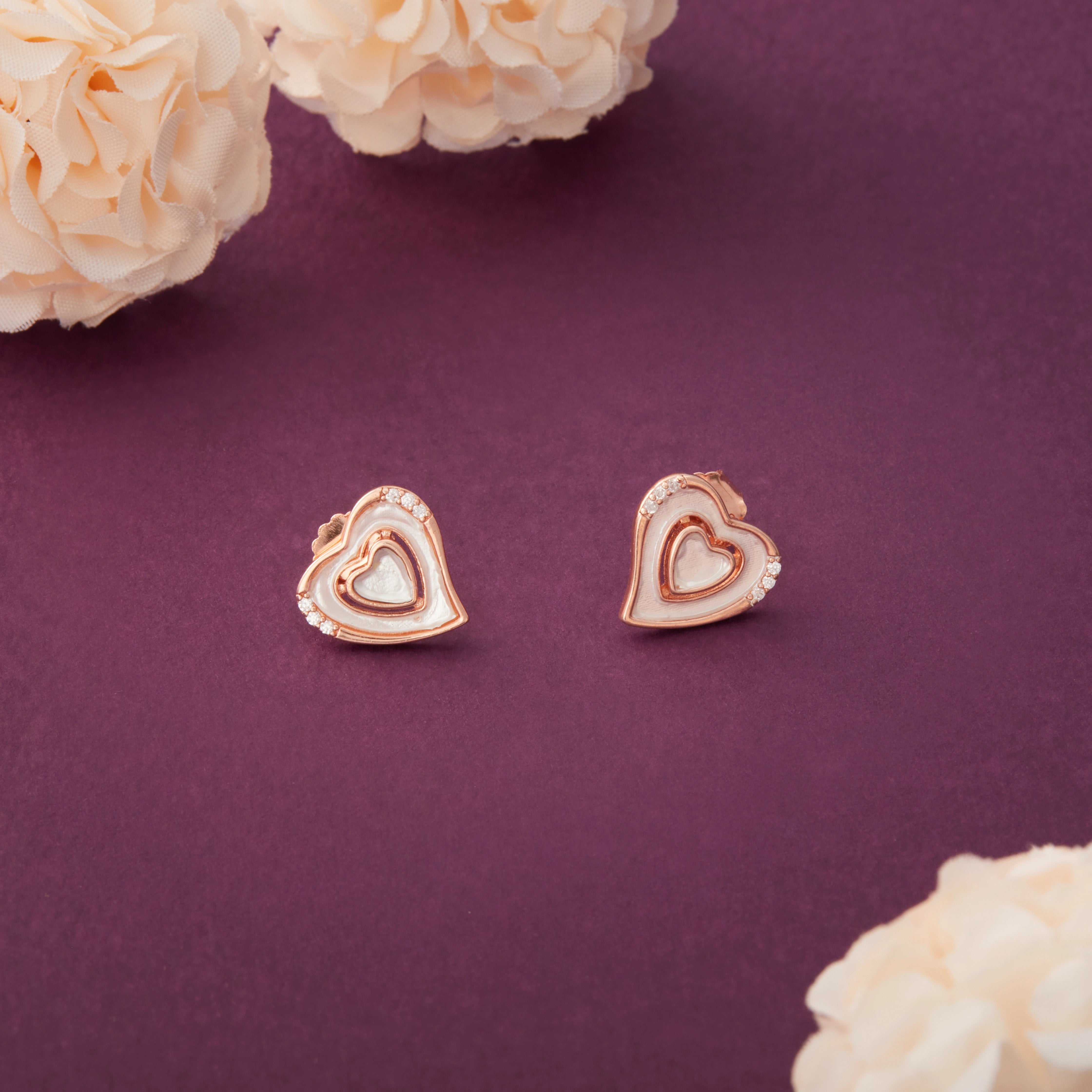 CZ Double Heart Stud Earrings Ishna