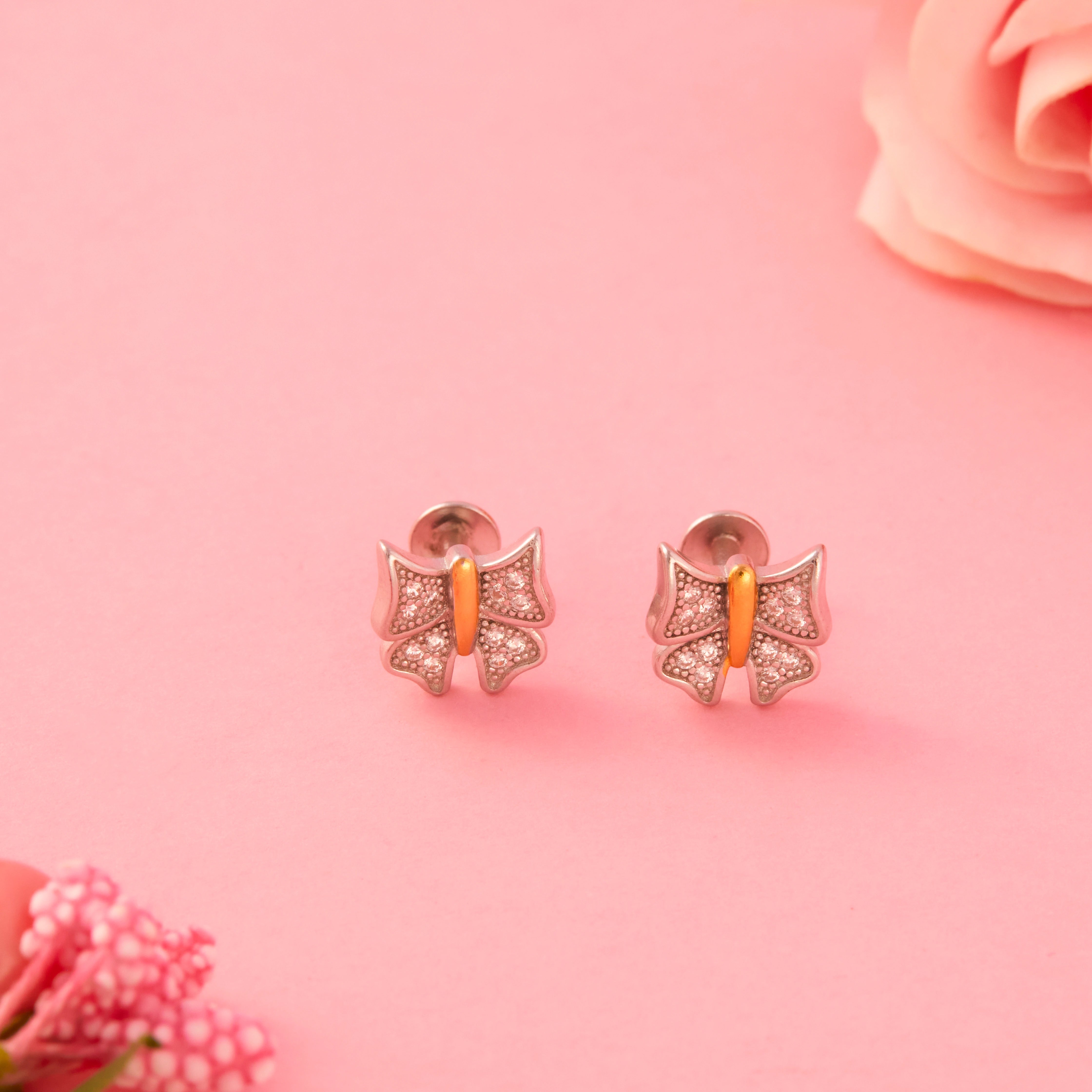 CZ Dual Tone Butterfly Motif Stud Earrings Ishna