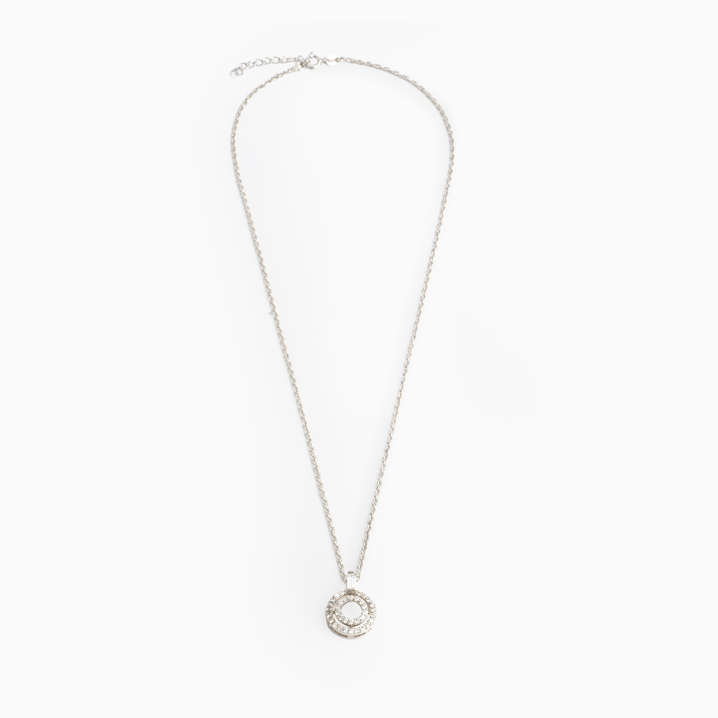 CZ Elegant Double-Circle Pendant Chain in 925 Silver Ishna