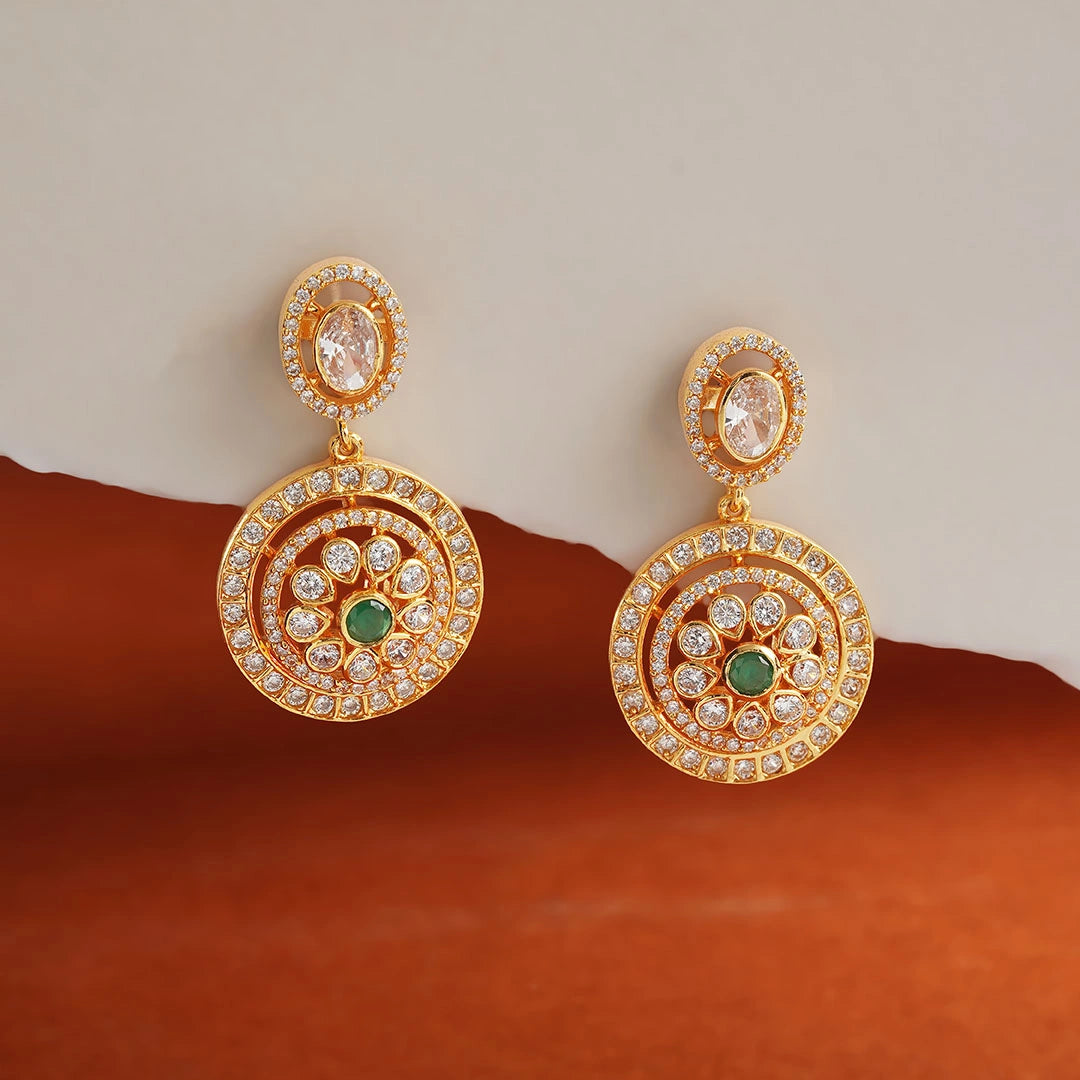 CZ Emerald Floral Earrings Ishna