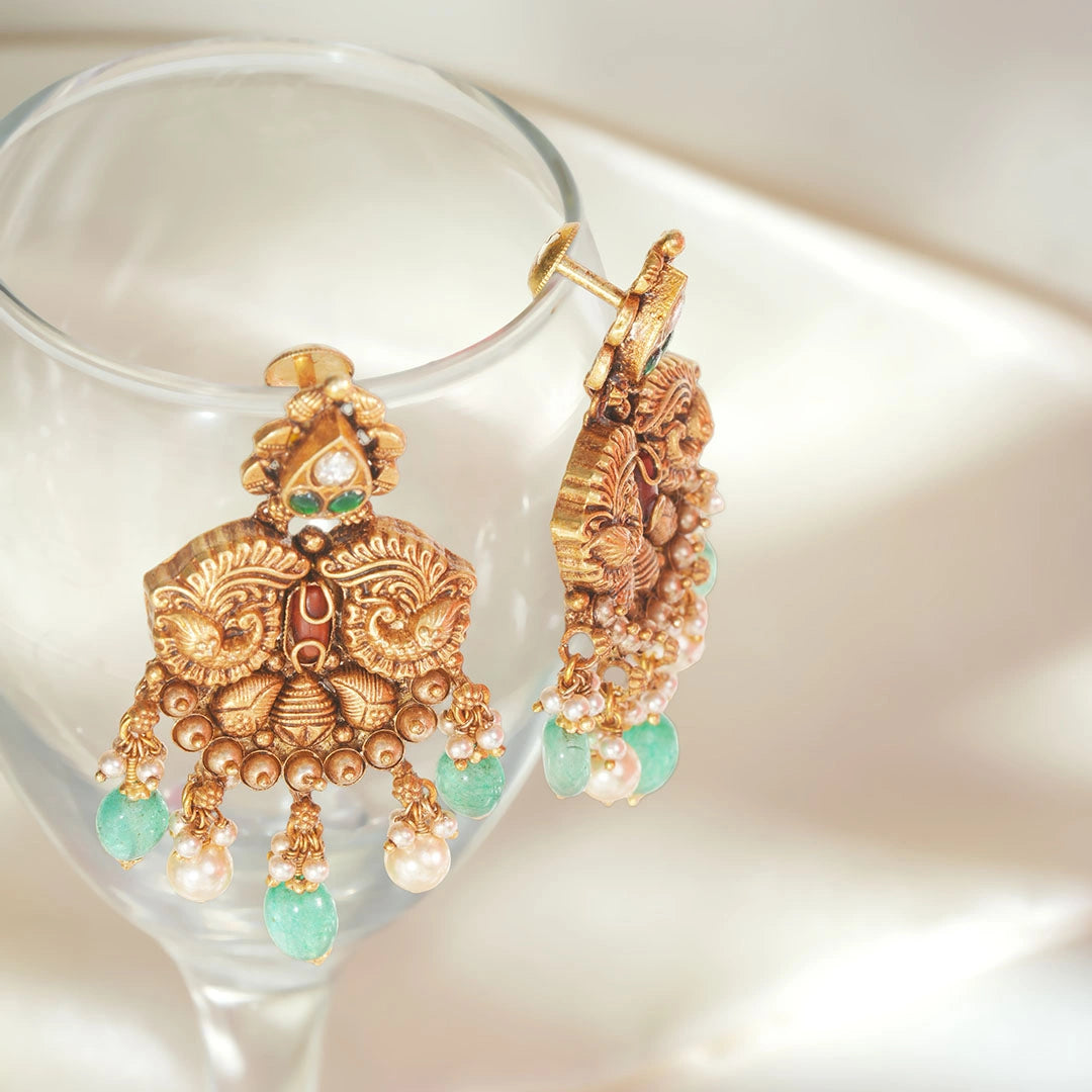 CZ Emerald Peacock Earrings Ishna