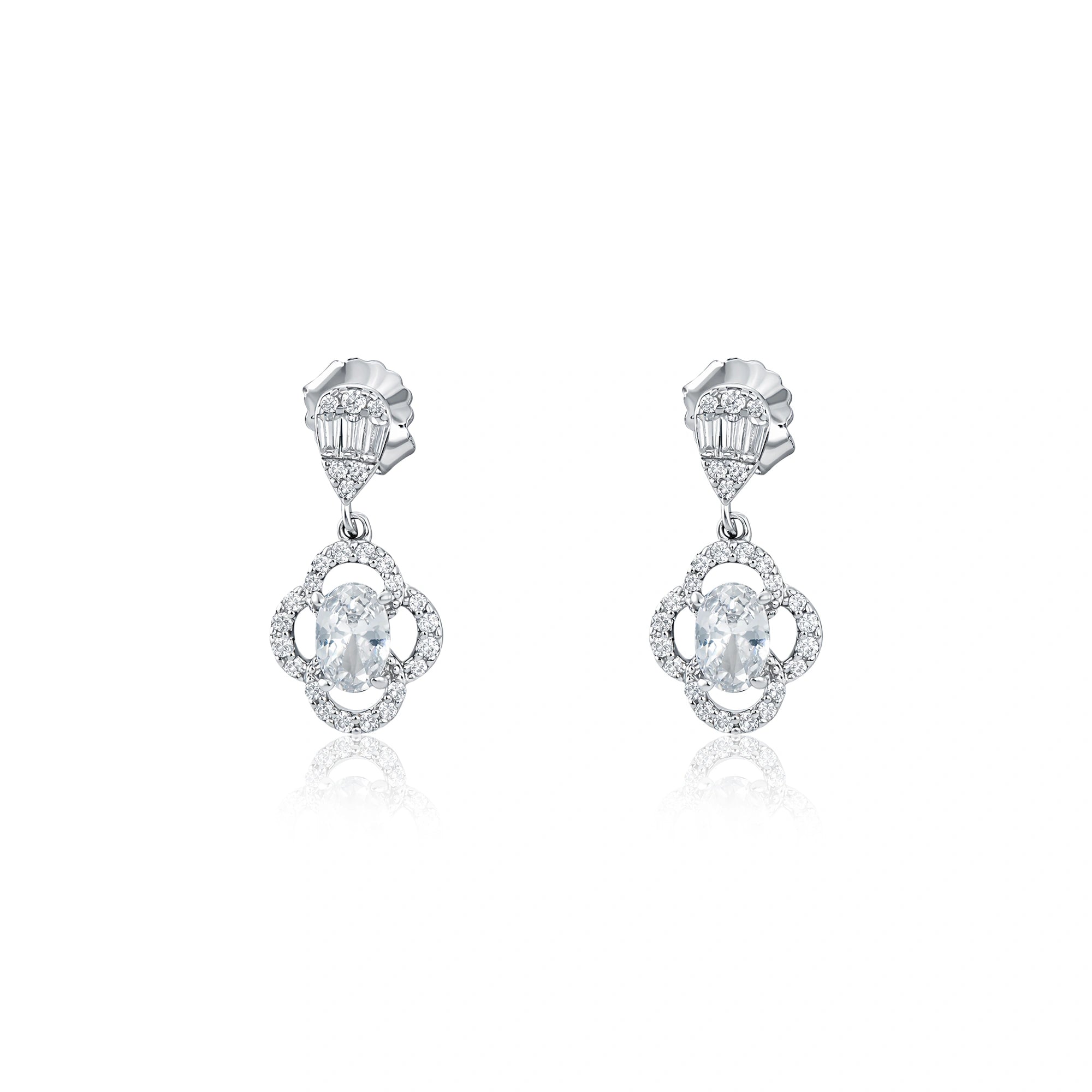 CZ Floral Drop Stud Earrings