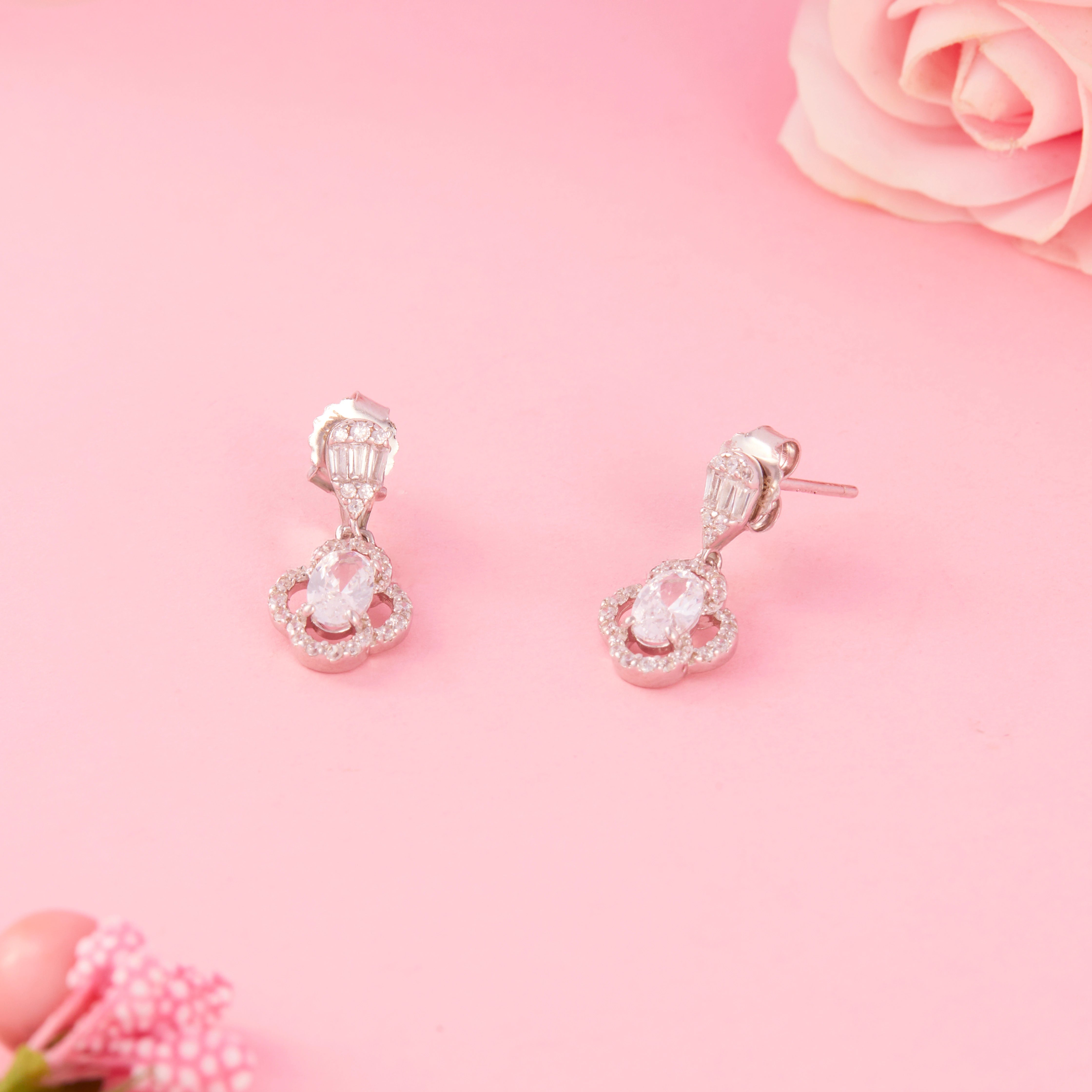 CZ Floral Drop Stud Earrings Ishna