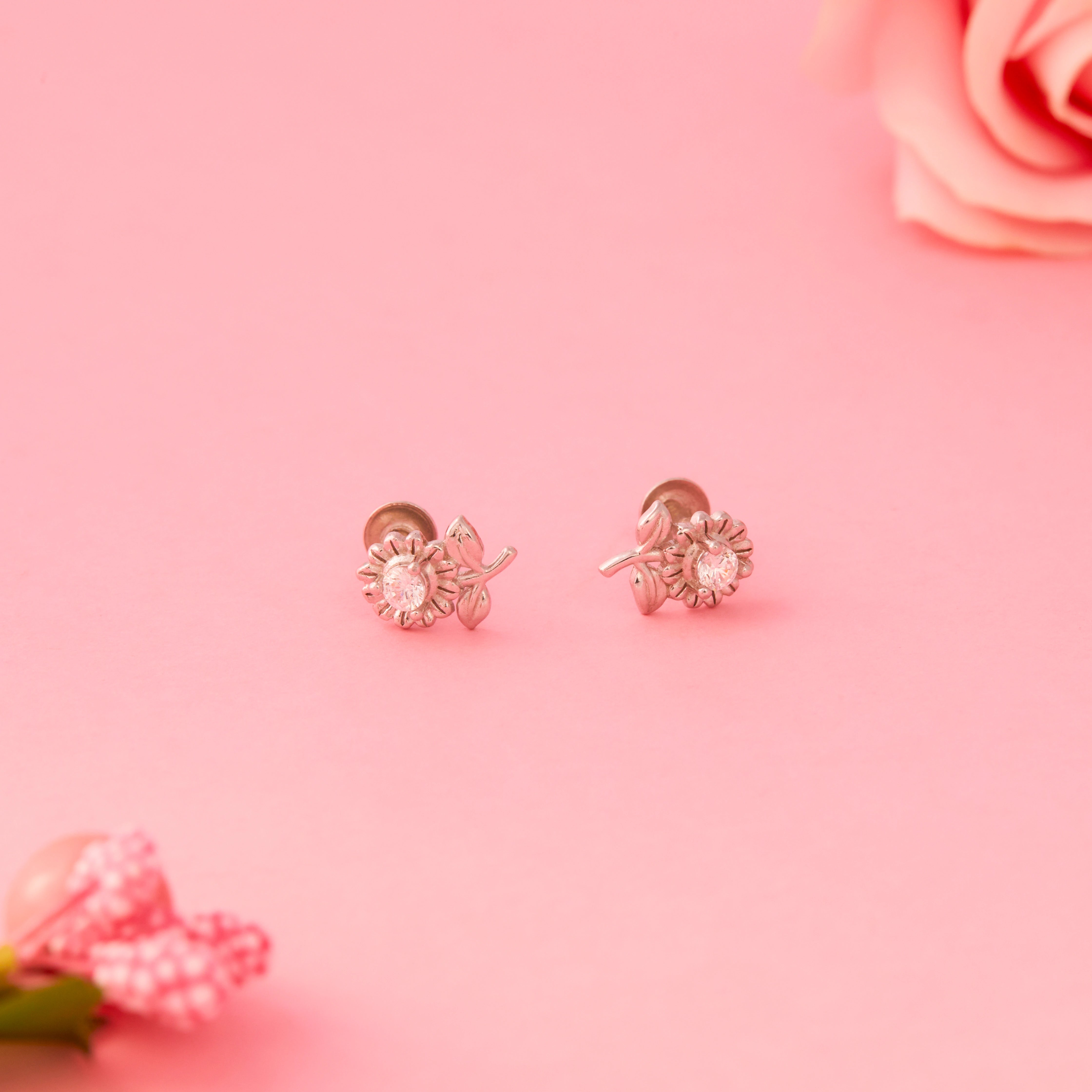CZ Floral Motif Stud Earrings Ishna