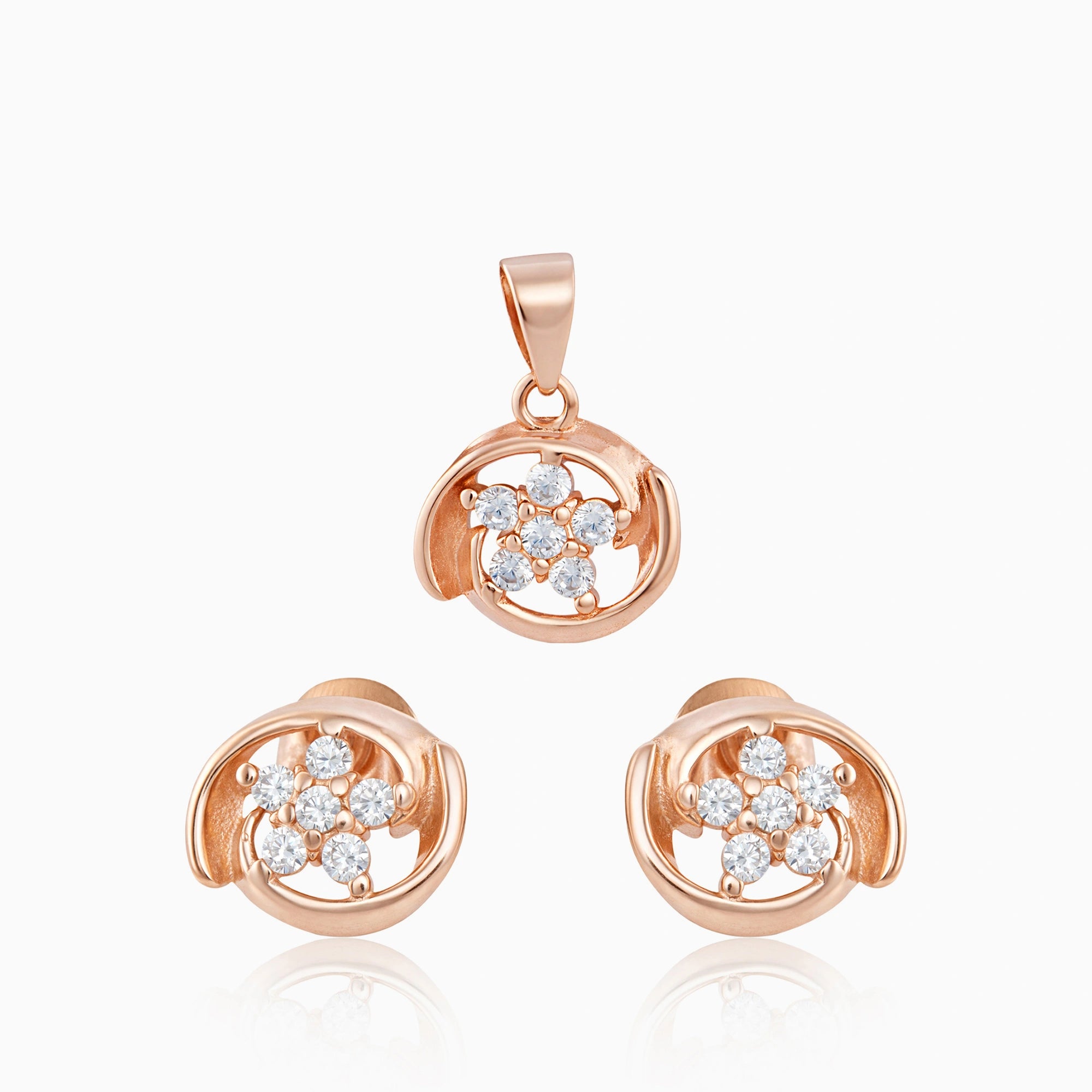 CZ Floral Pendant & Stud Earrings Ishna