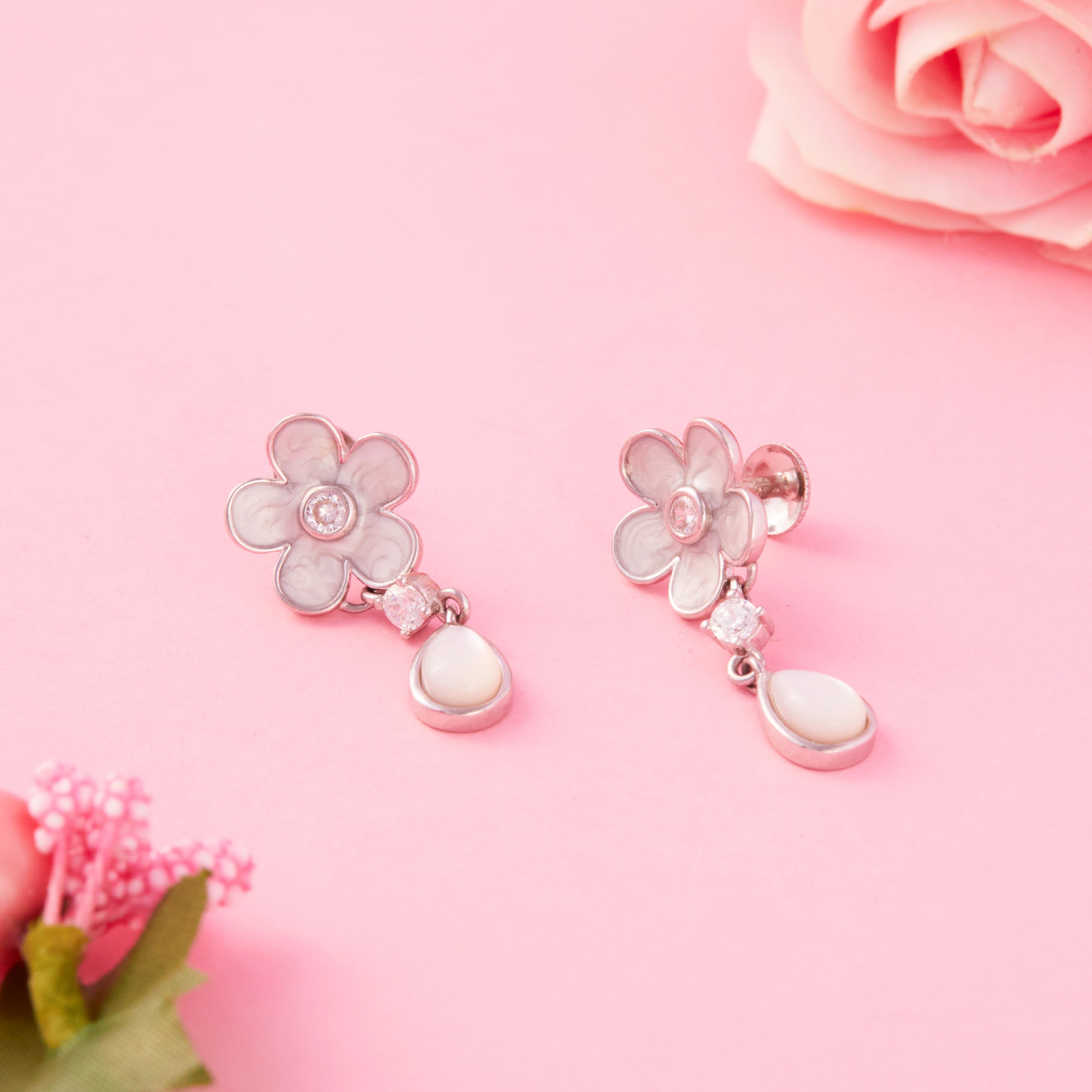 CZ Floral Teardrop Stud Earrings Ishna