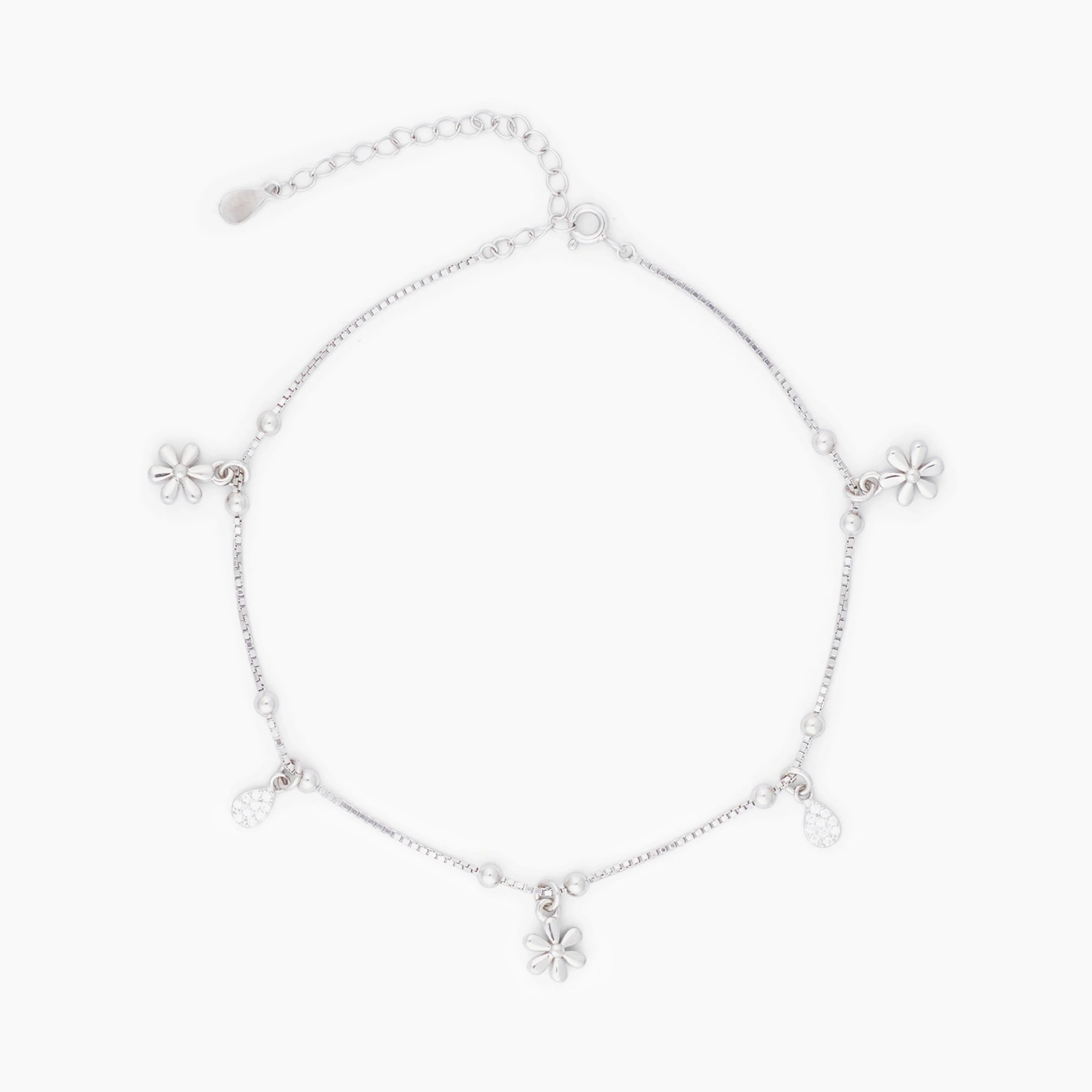 CZ Flower Charm Anklet Ishna