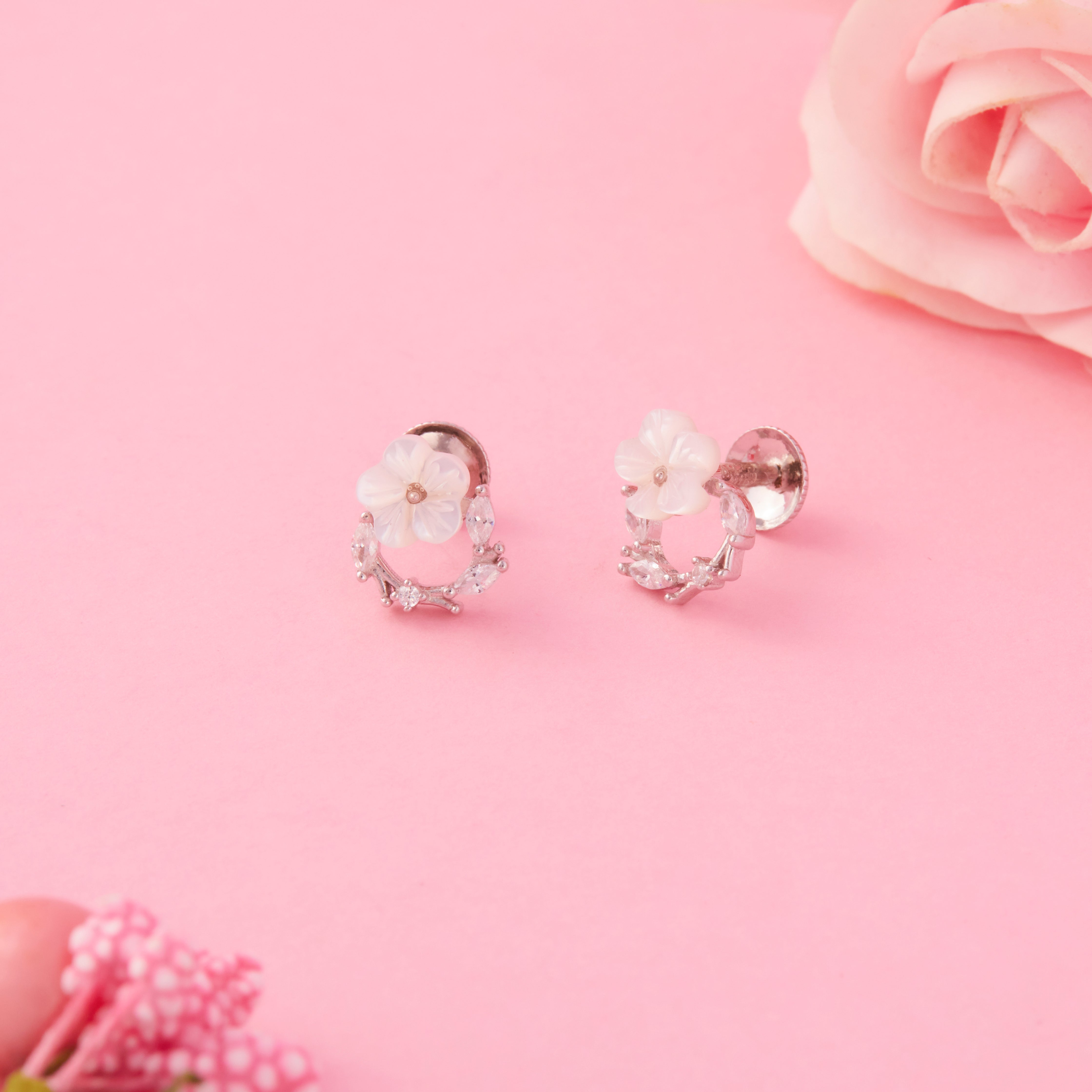 CZ Flower Hoop Stud Ishna