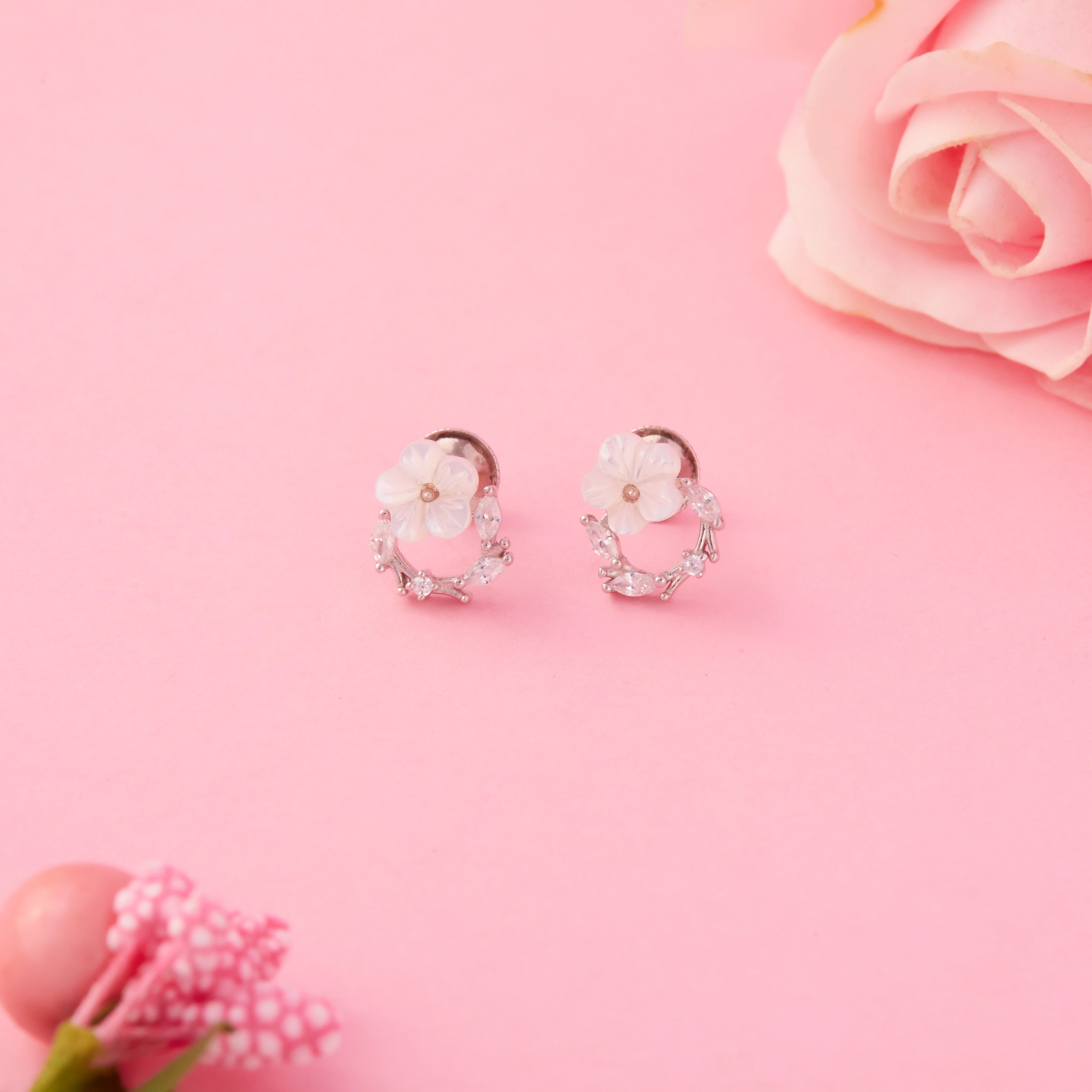 CZ Flower Motif Hoop Stud Ishna