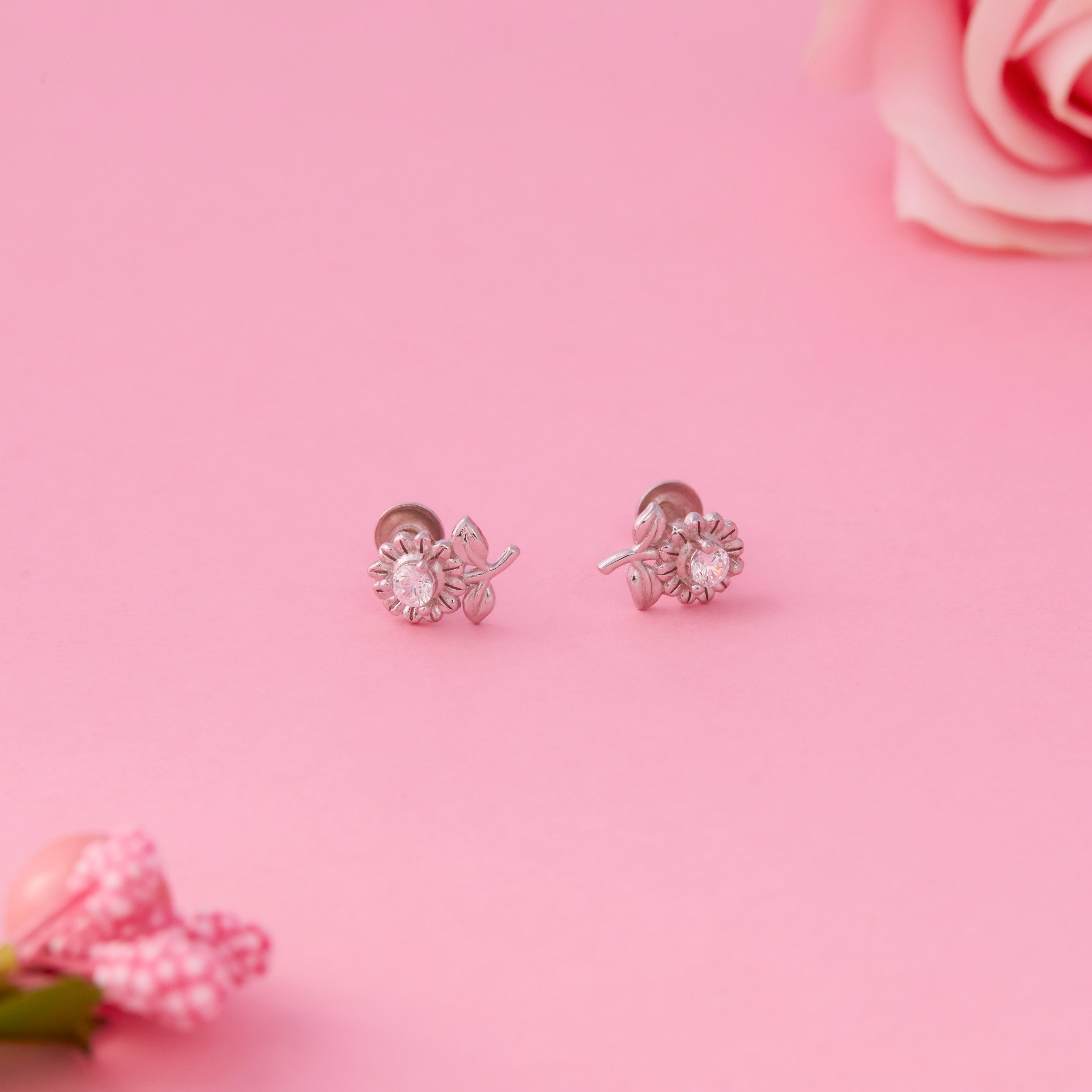 CZ Flower Motif Stud Earrings Ishna