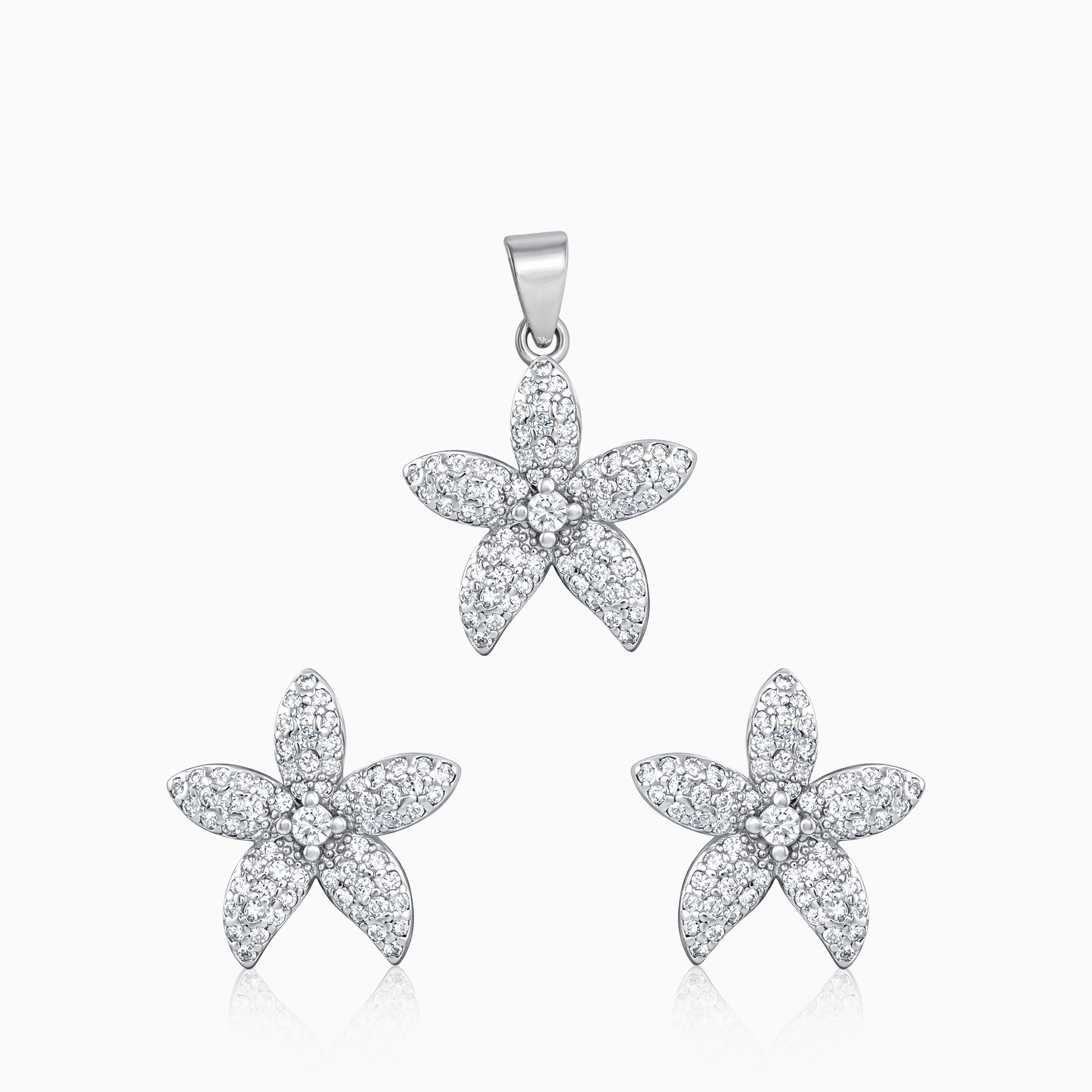 CZ Flower Pendant & Earrings Ishna