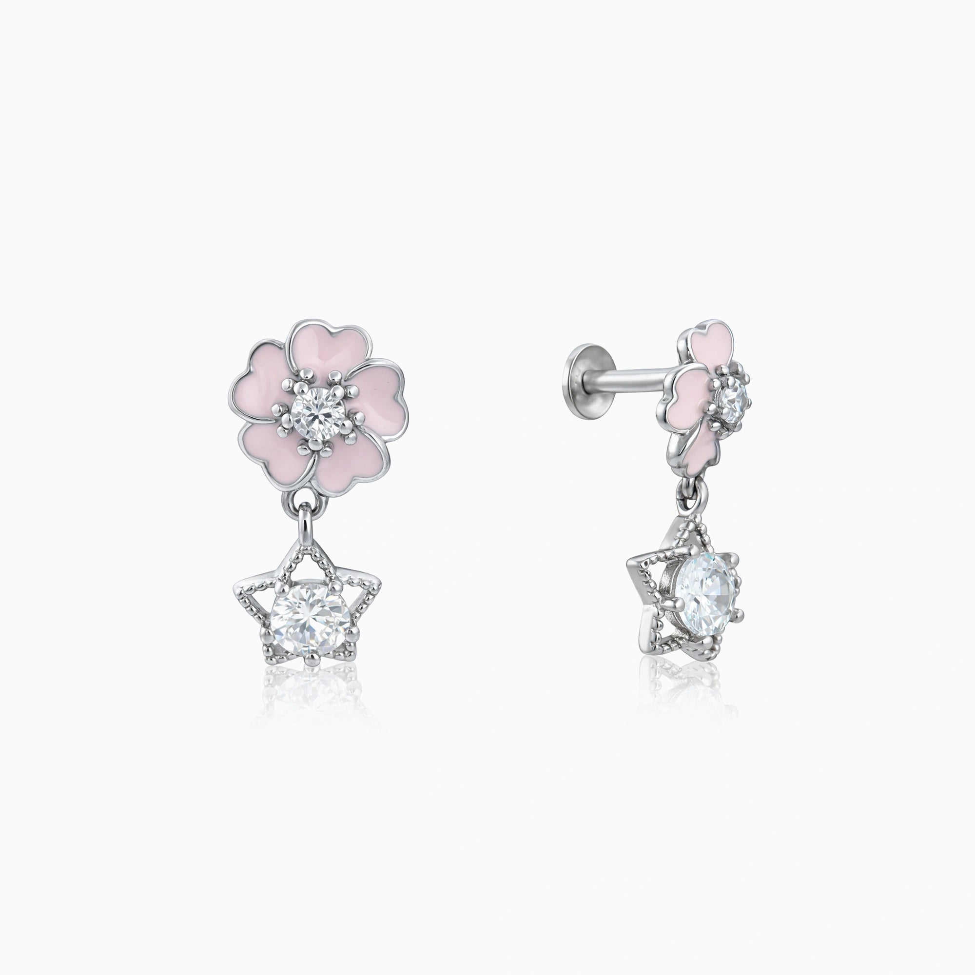 CZ Flower Star Motif Drop Earrings Ishna