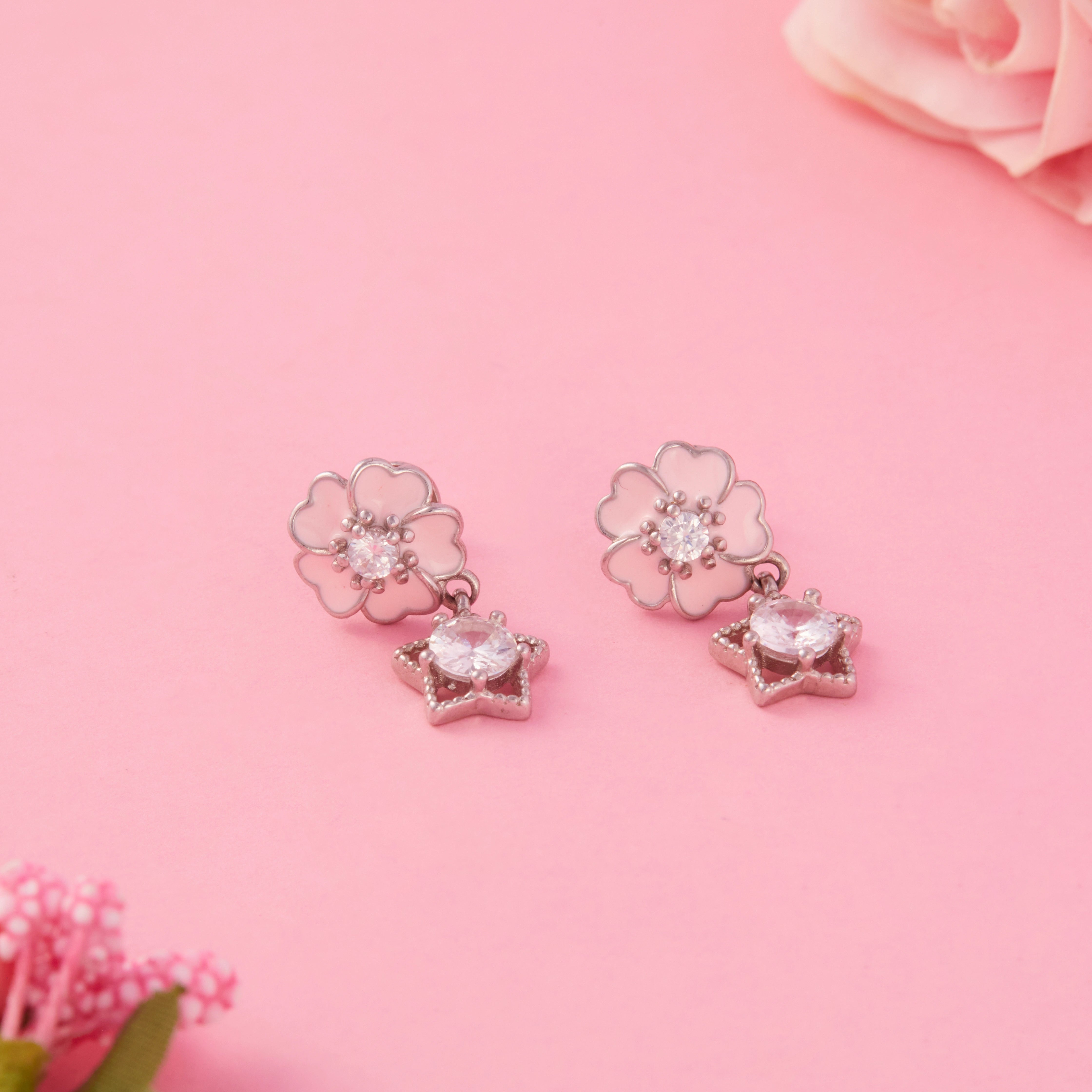 CZ Flower Star Motif  Earrings Ishna