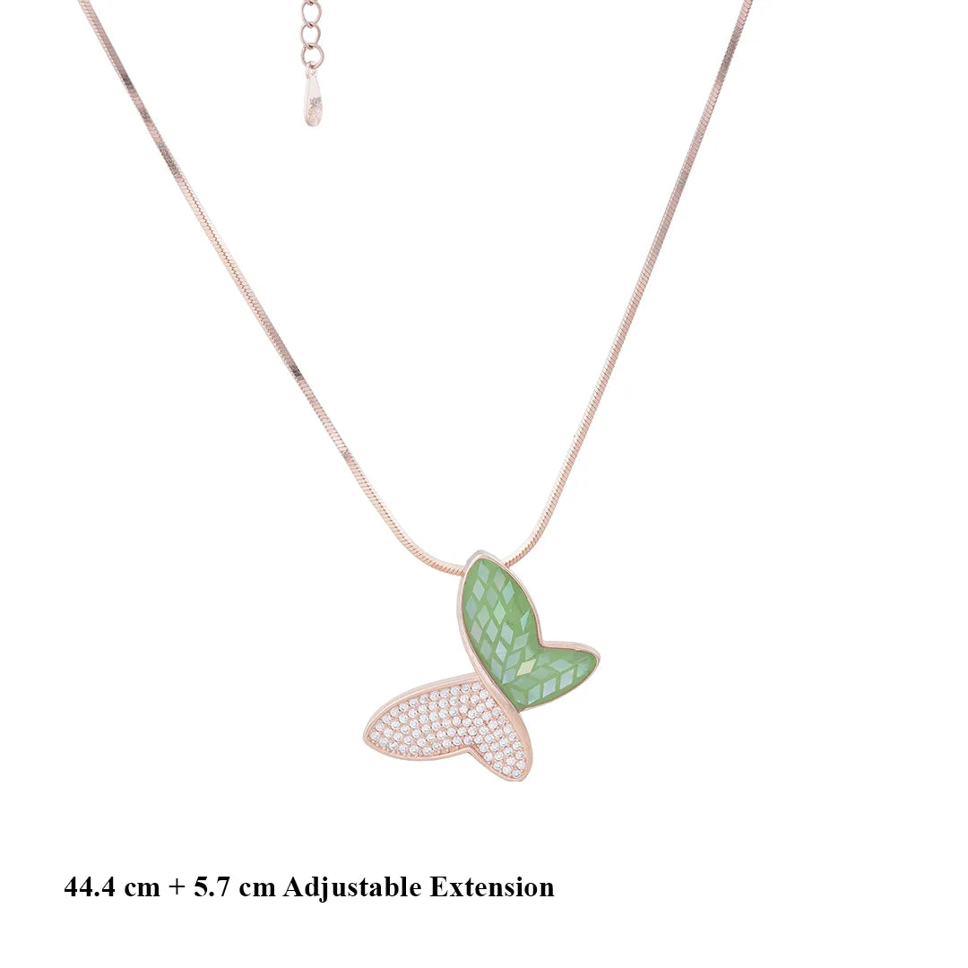 CZ Green Butterfly silver Pendant Chain Set 