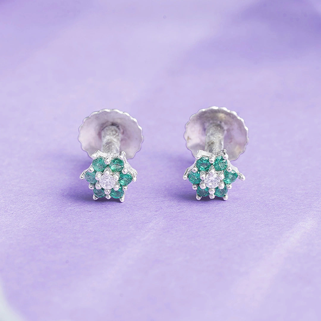 CZ Green Floral Stud Earrings Ishna