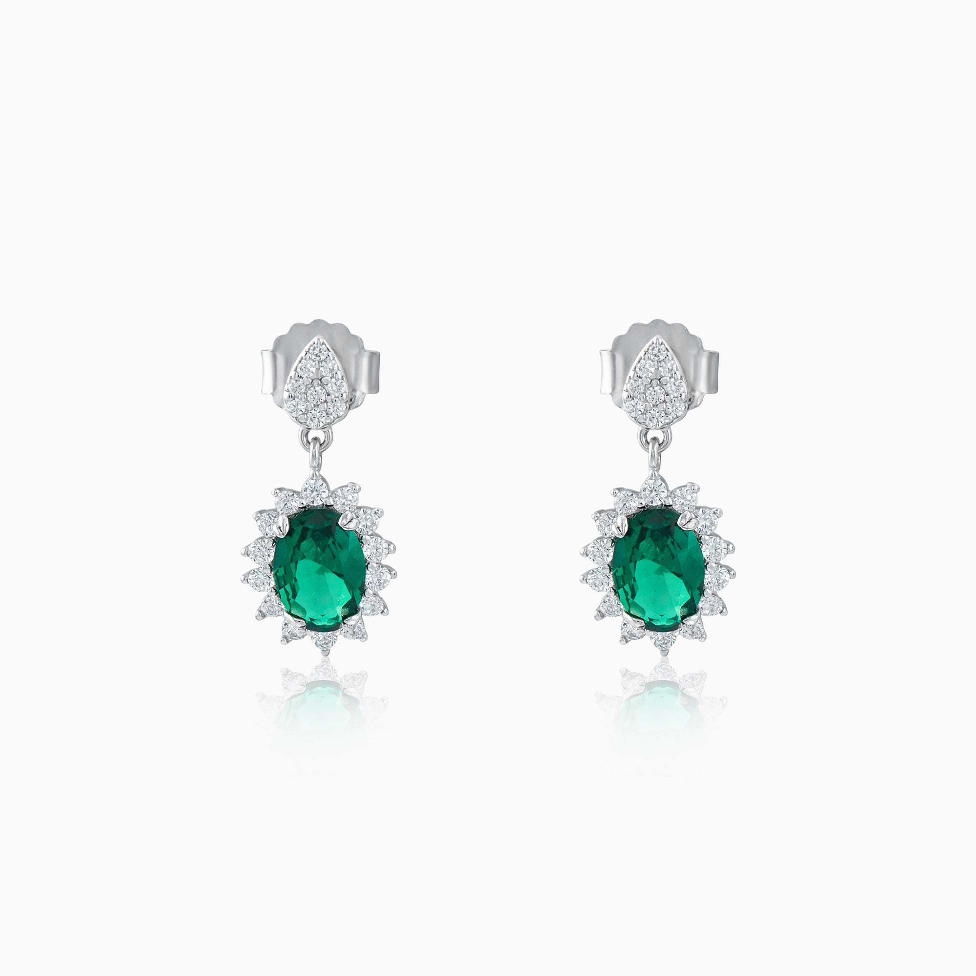 CZ Green Halo Drop Stud Earrings Ishna