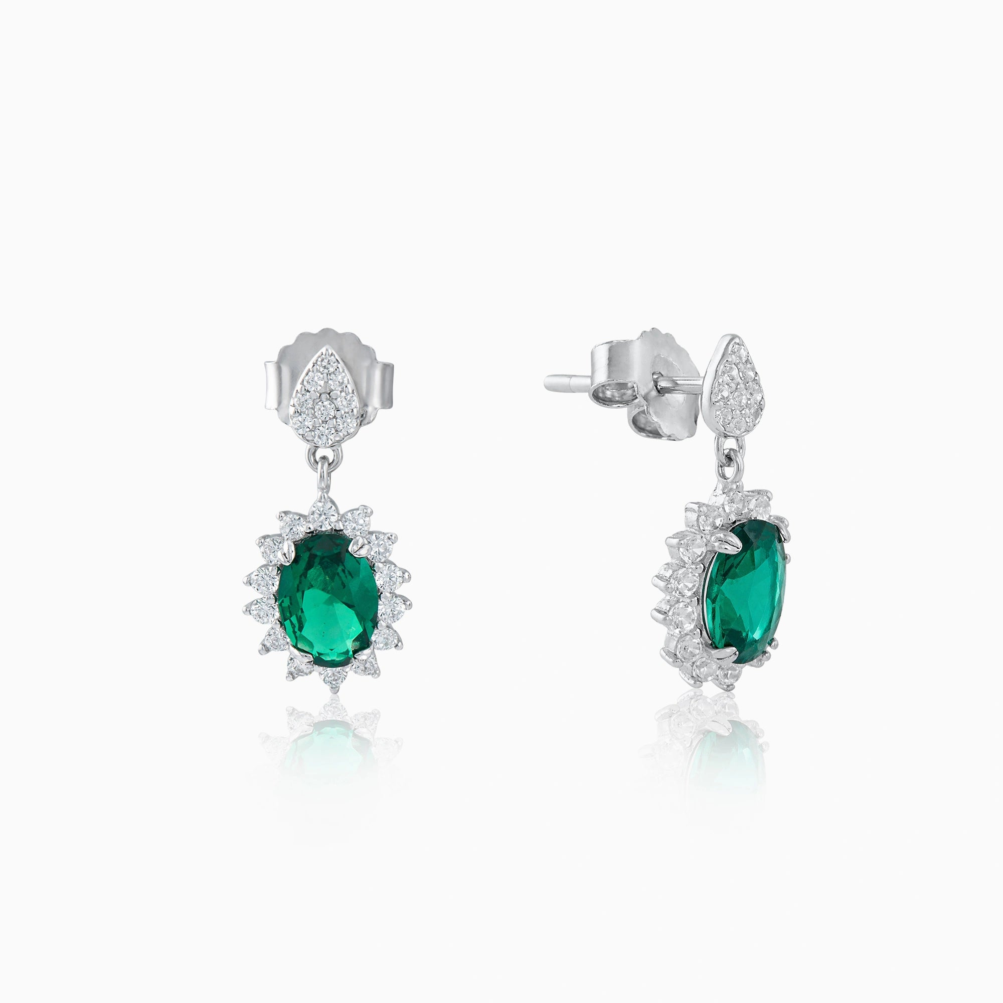 CZ Green Stone Halo Drop Earrings Ishna