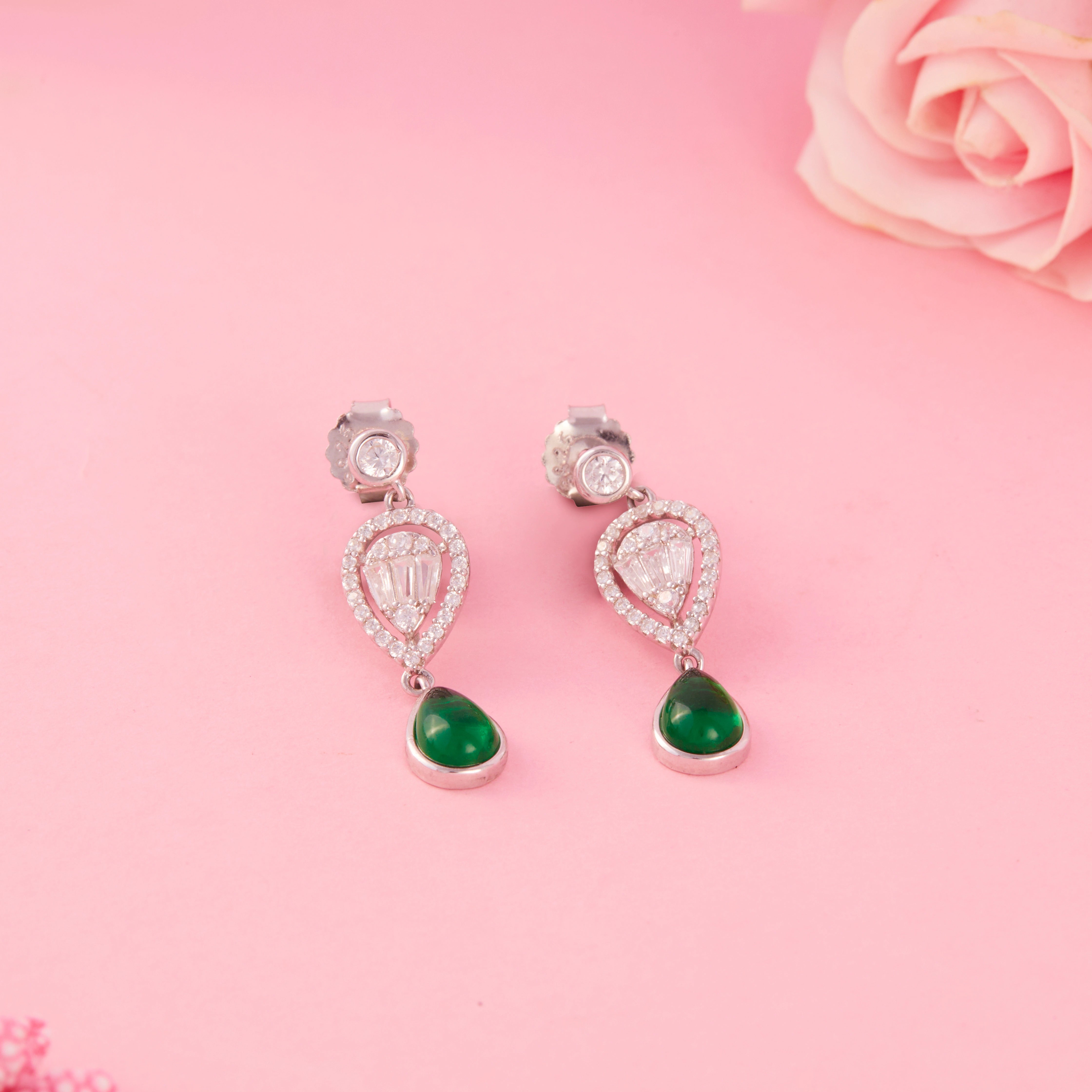 CZ Green Teardrop Earrings Ishna
