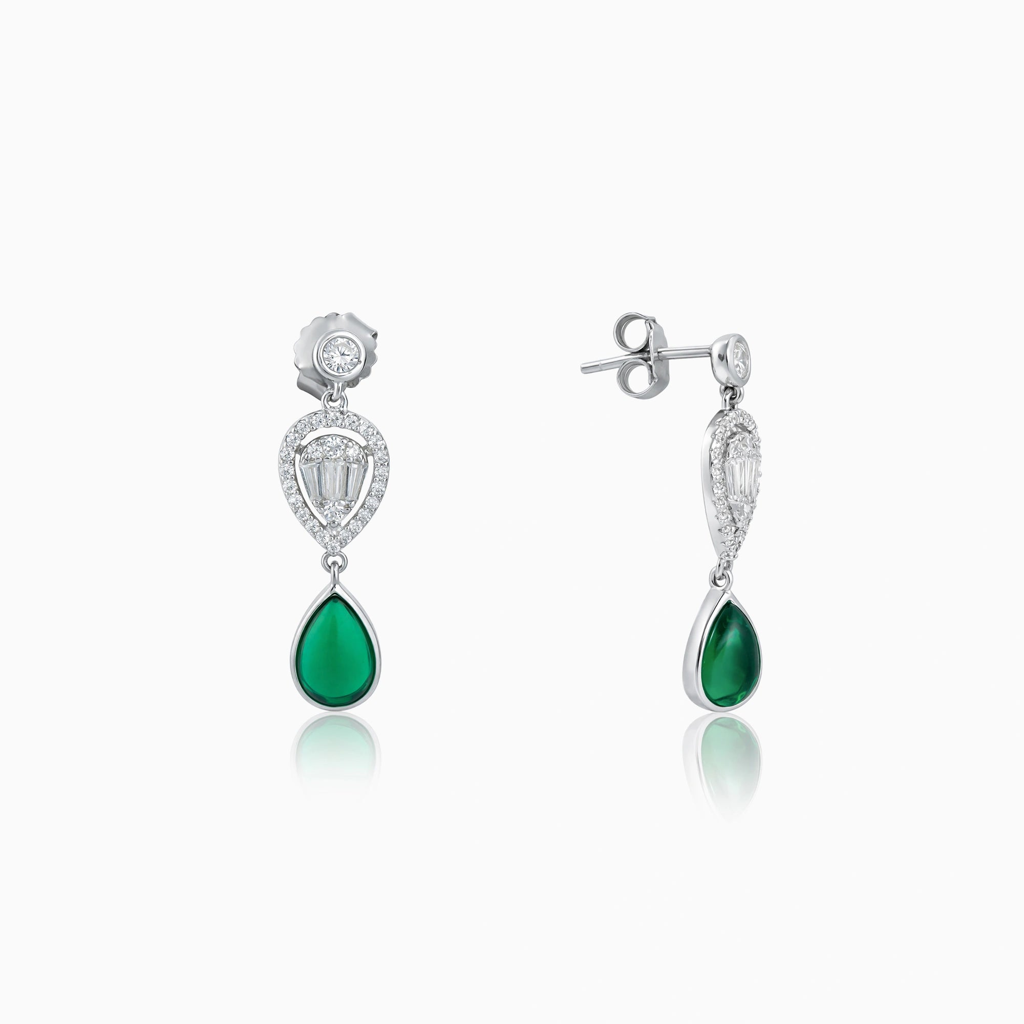 CZ Green Teardrop Stud Earrings Ishna