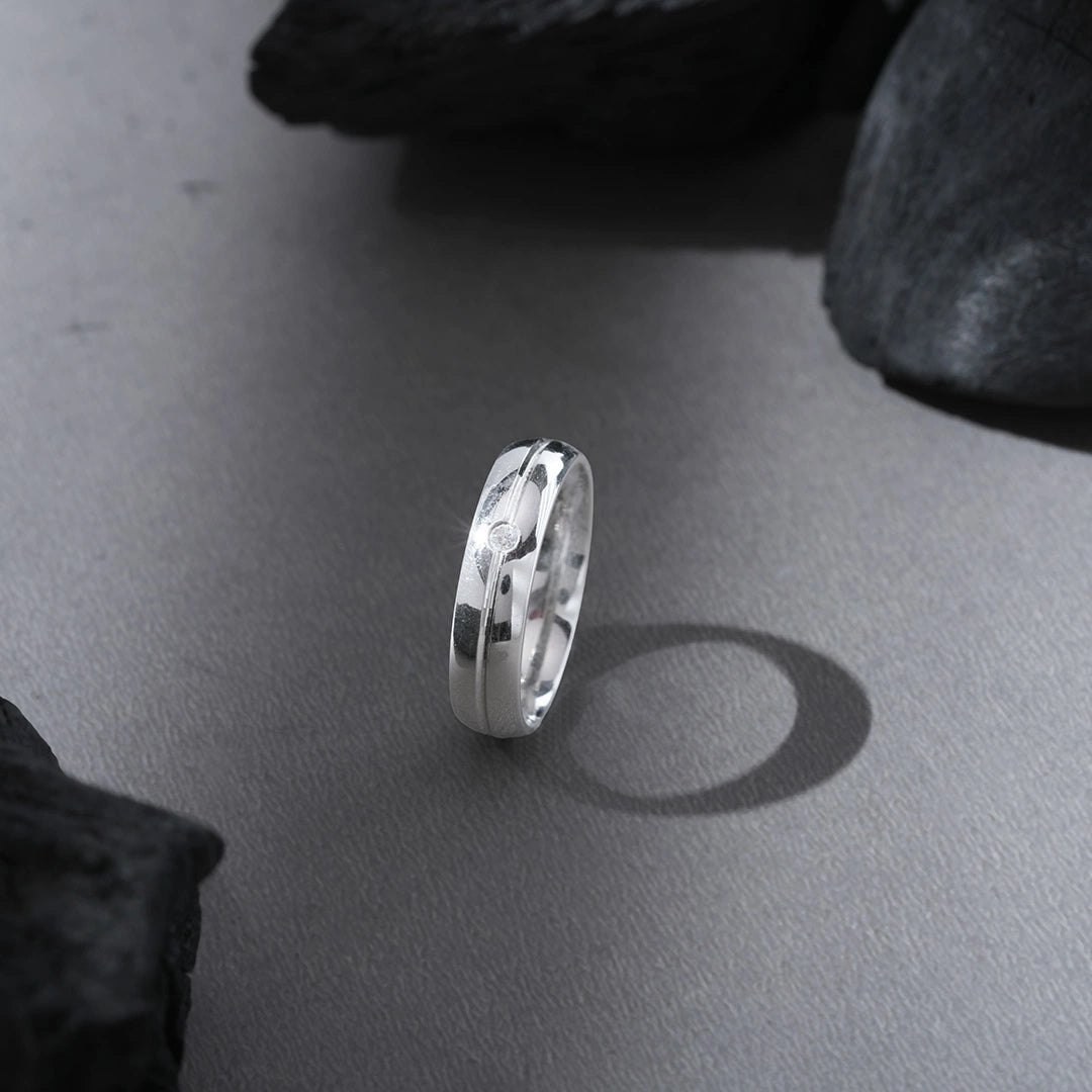 CZ Groove Band Ring in Sterling Silver Ishna