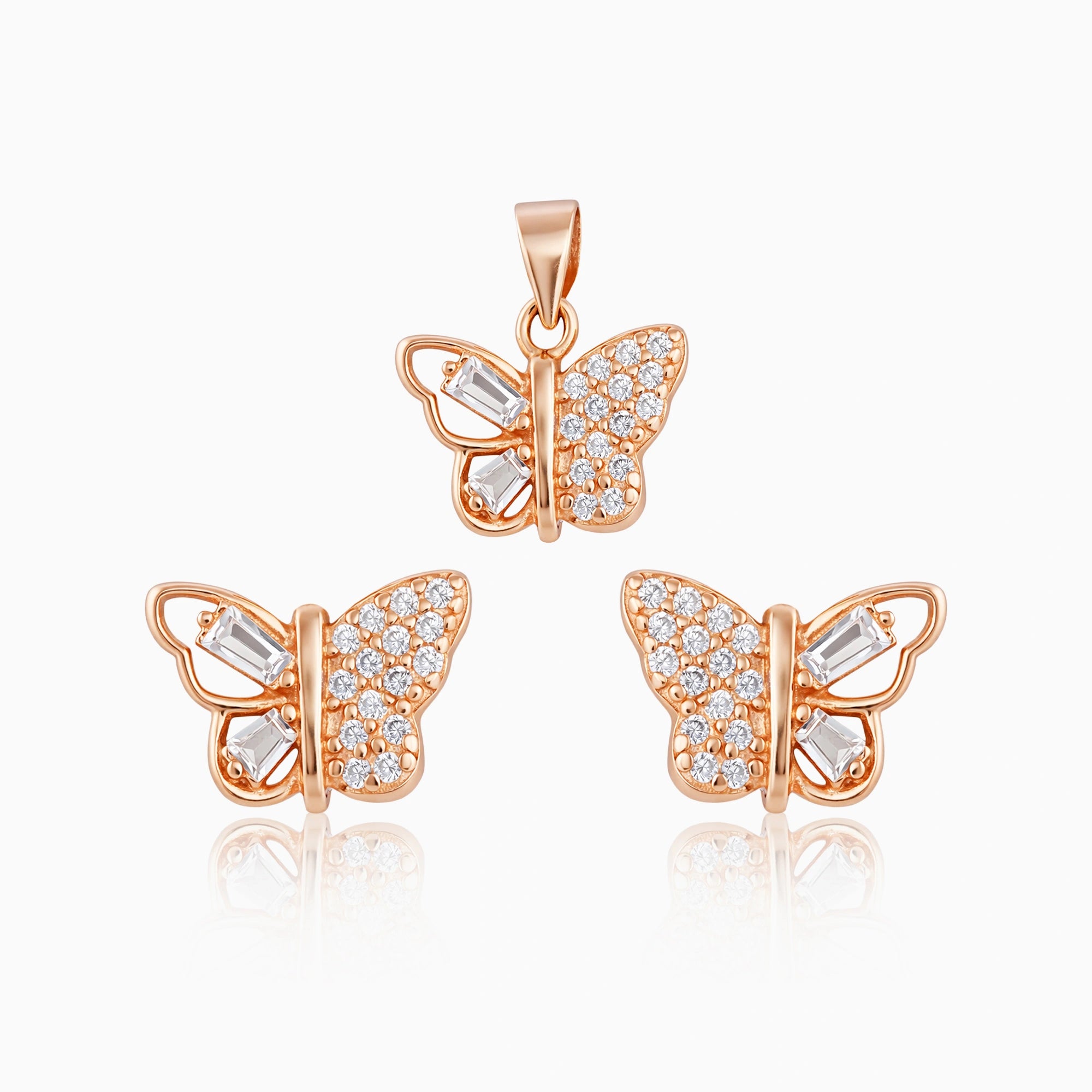 CZ Halo Butterfly Pendant & Stud Earrings Ishna