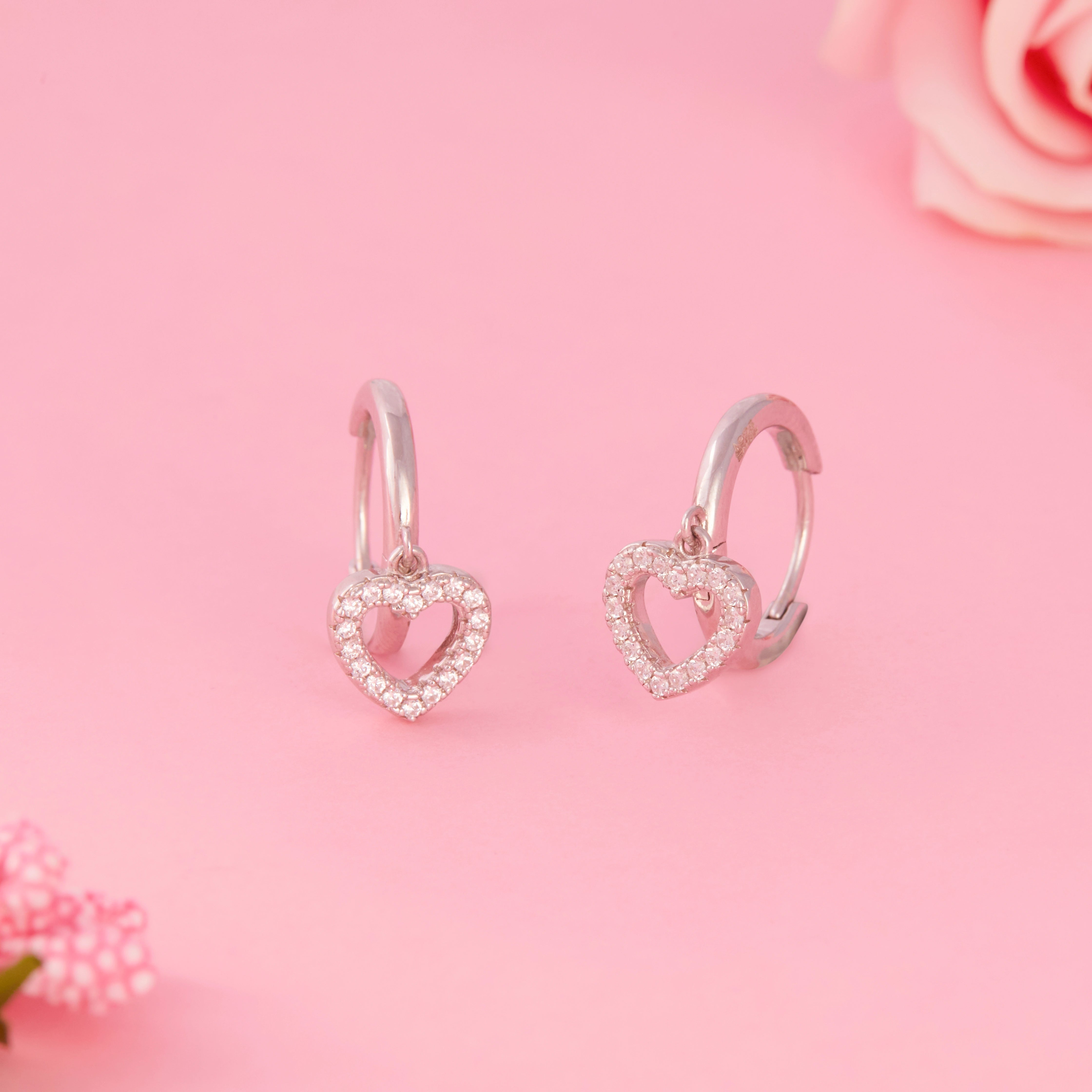 CZ Heart Charm Hoop Earrings Ishna