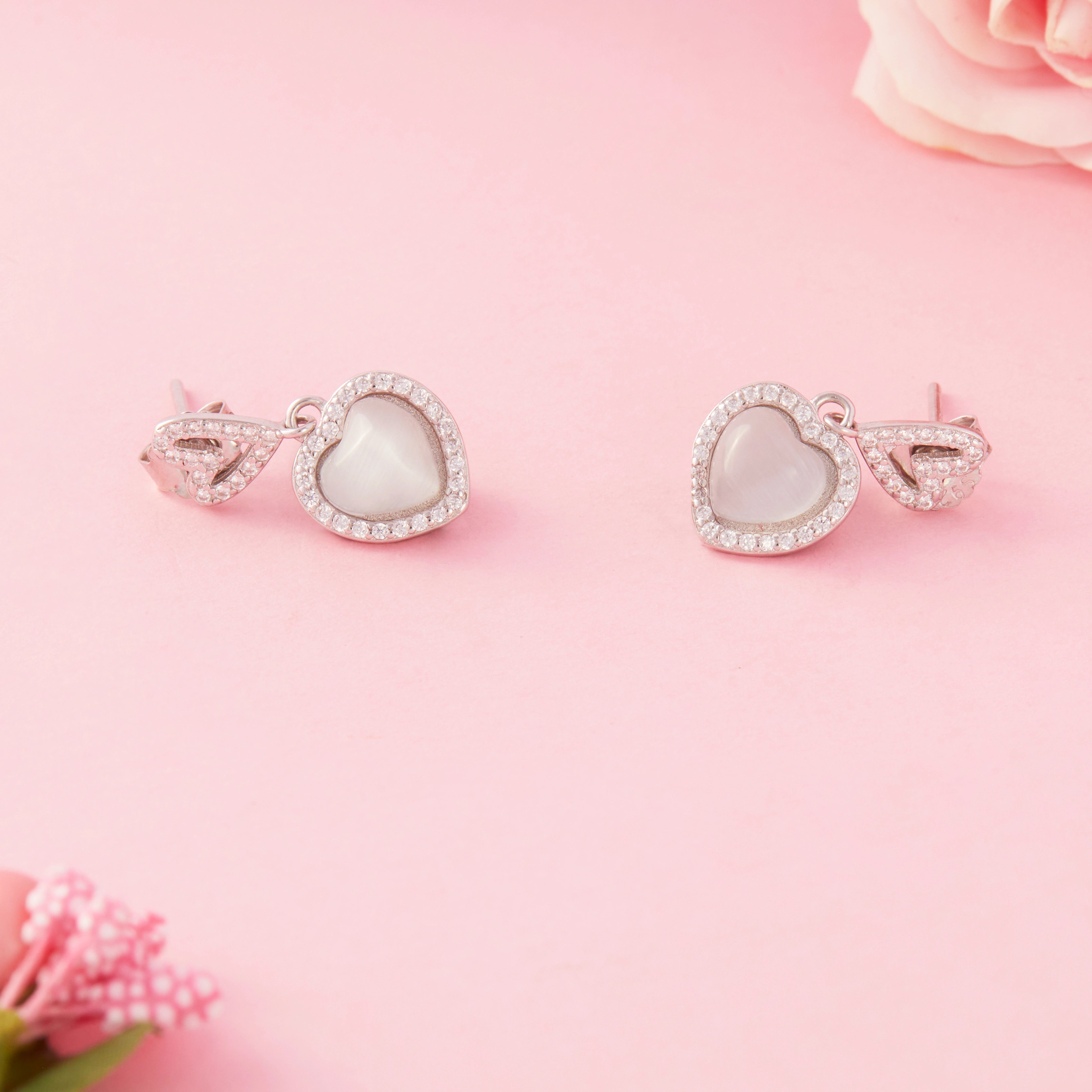 CZ Heart Halo Drop Earrings Ishna
