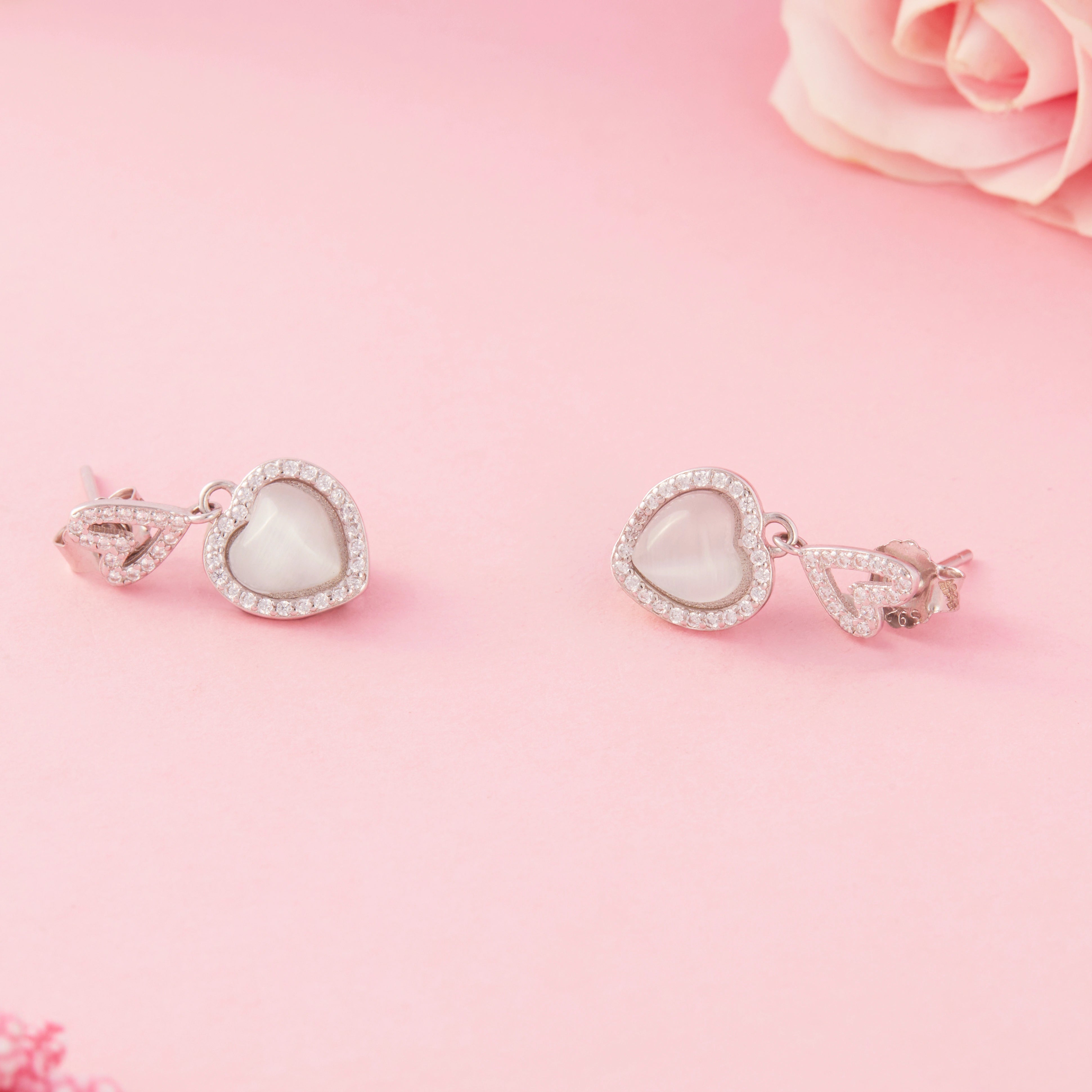 CZ Heart Halo Drop Motif Stud Earrings Ishna