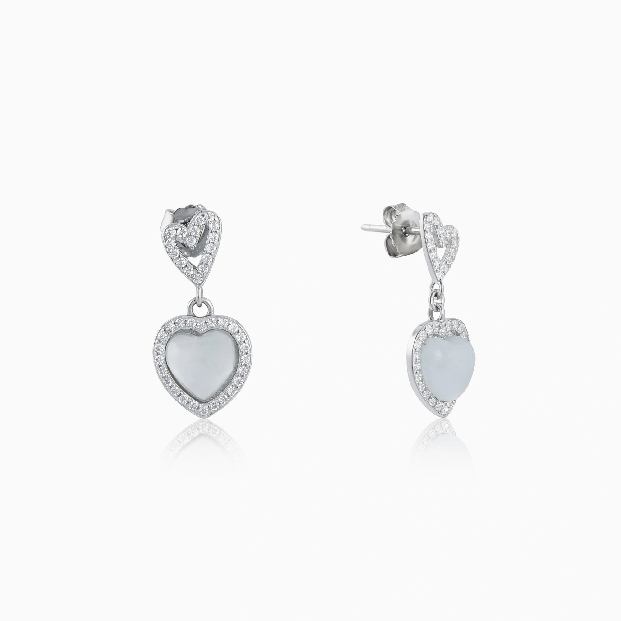 CZ Heart Halo Drop Stud Earrings Ishna