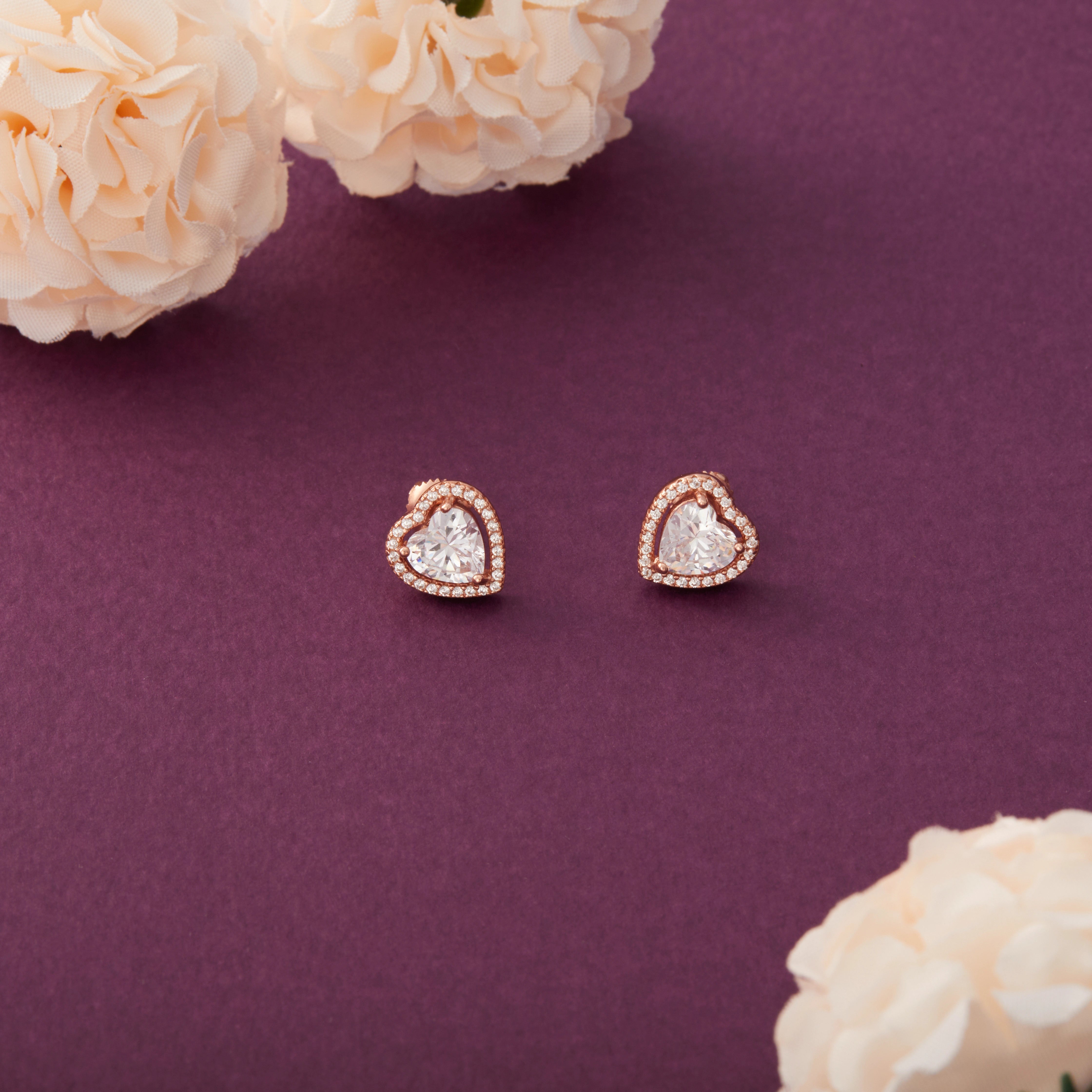 CZ Heart Halo Earrings Ishna