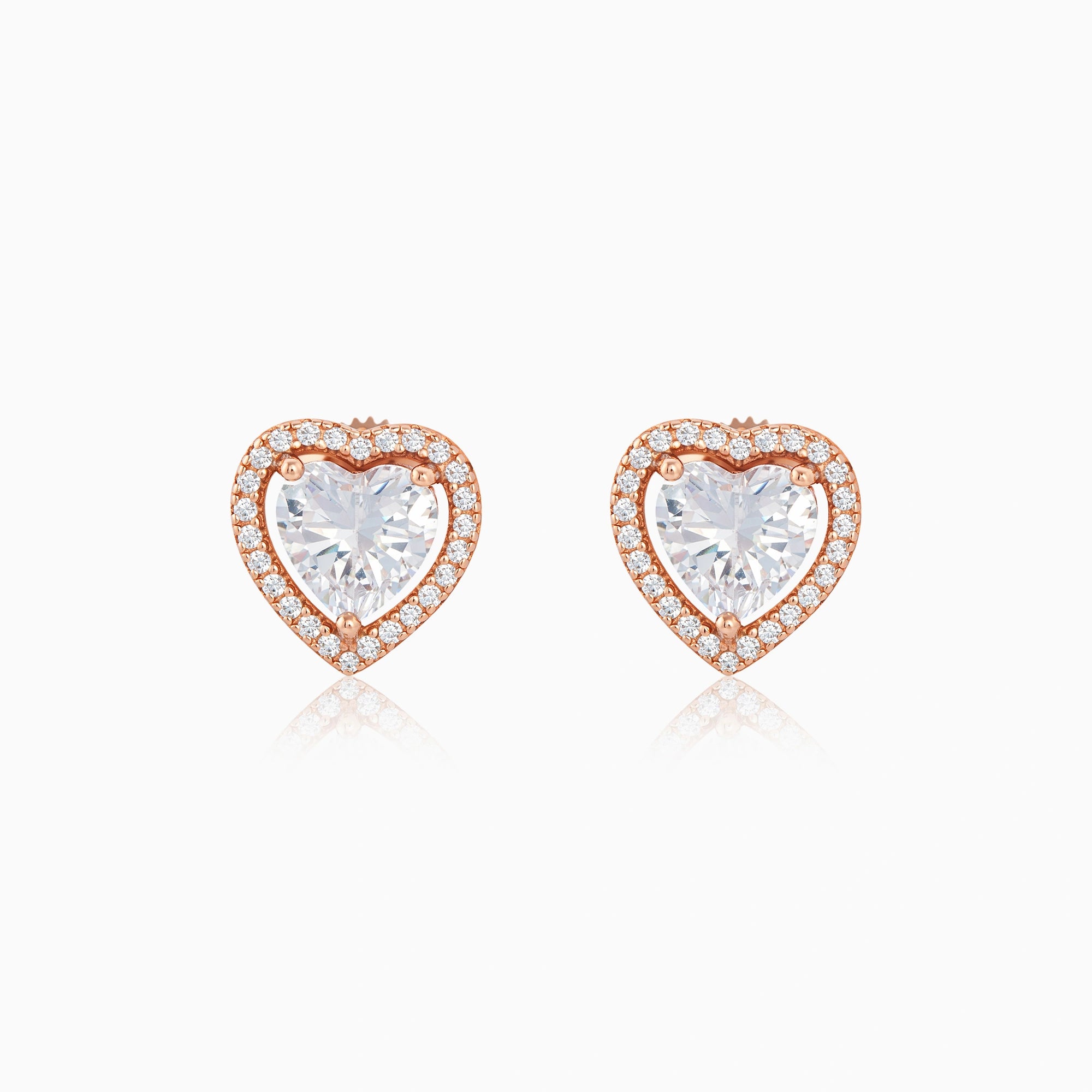 CZ Heart Halo Stud Earrings Ishna