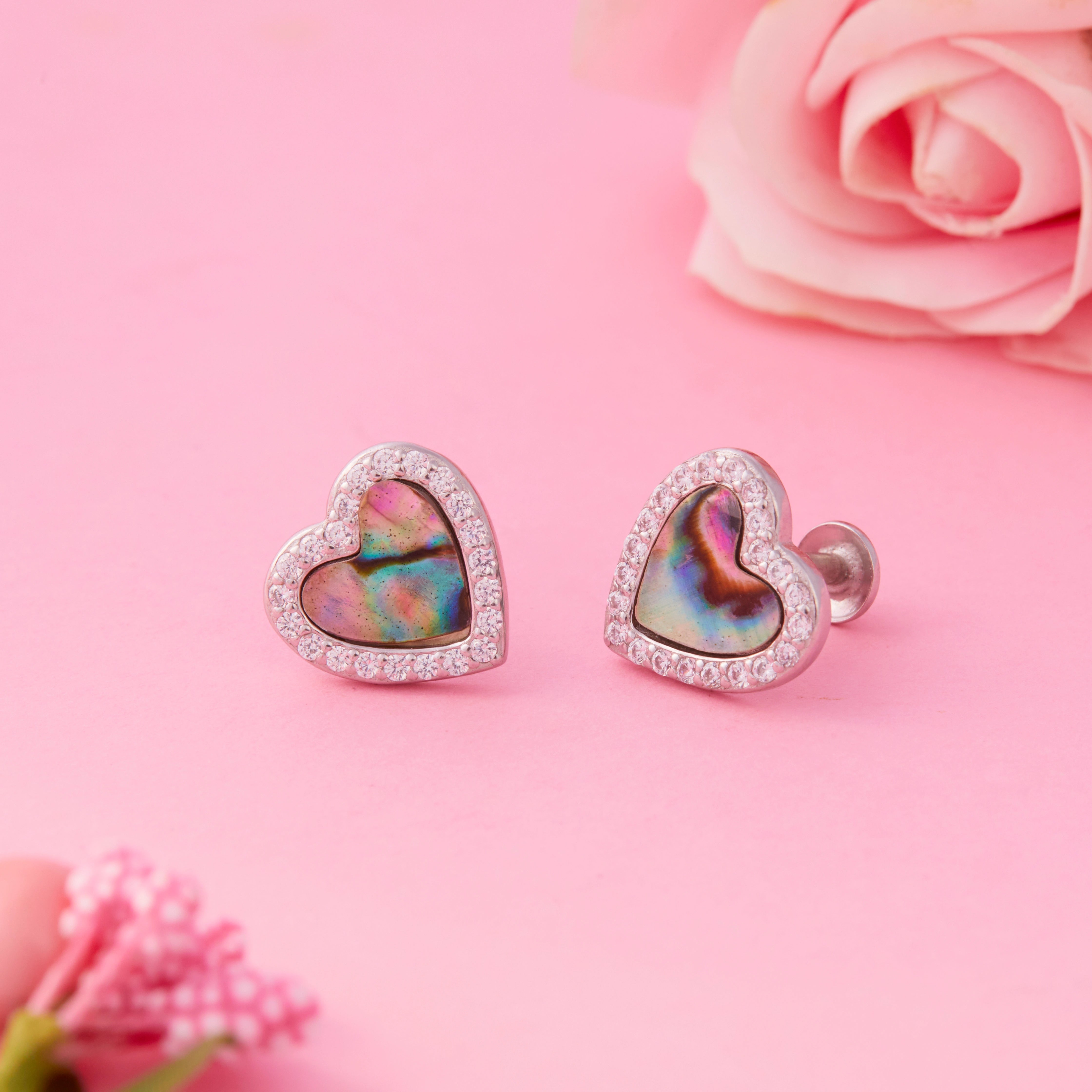 CZ Heart Opal Stud Earrings Ishna