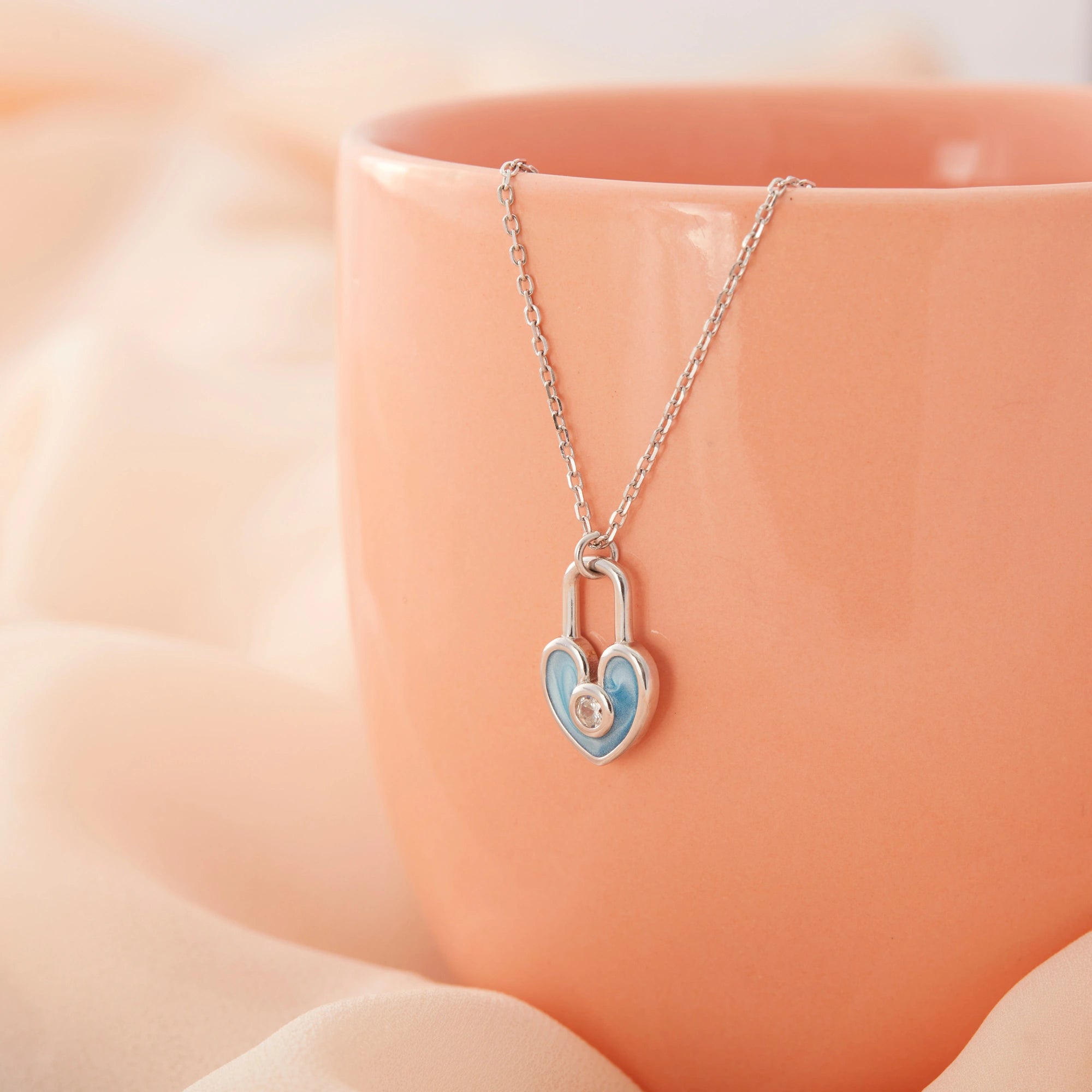 CZ Heart Padlock Pendant Chain Ishna