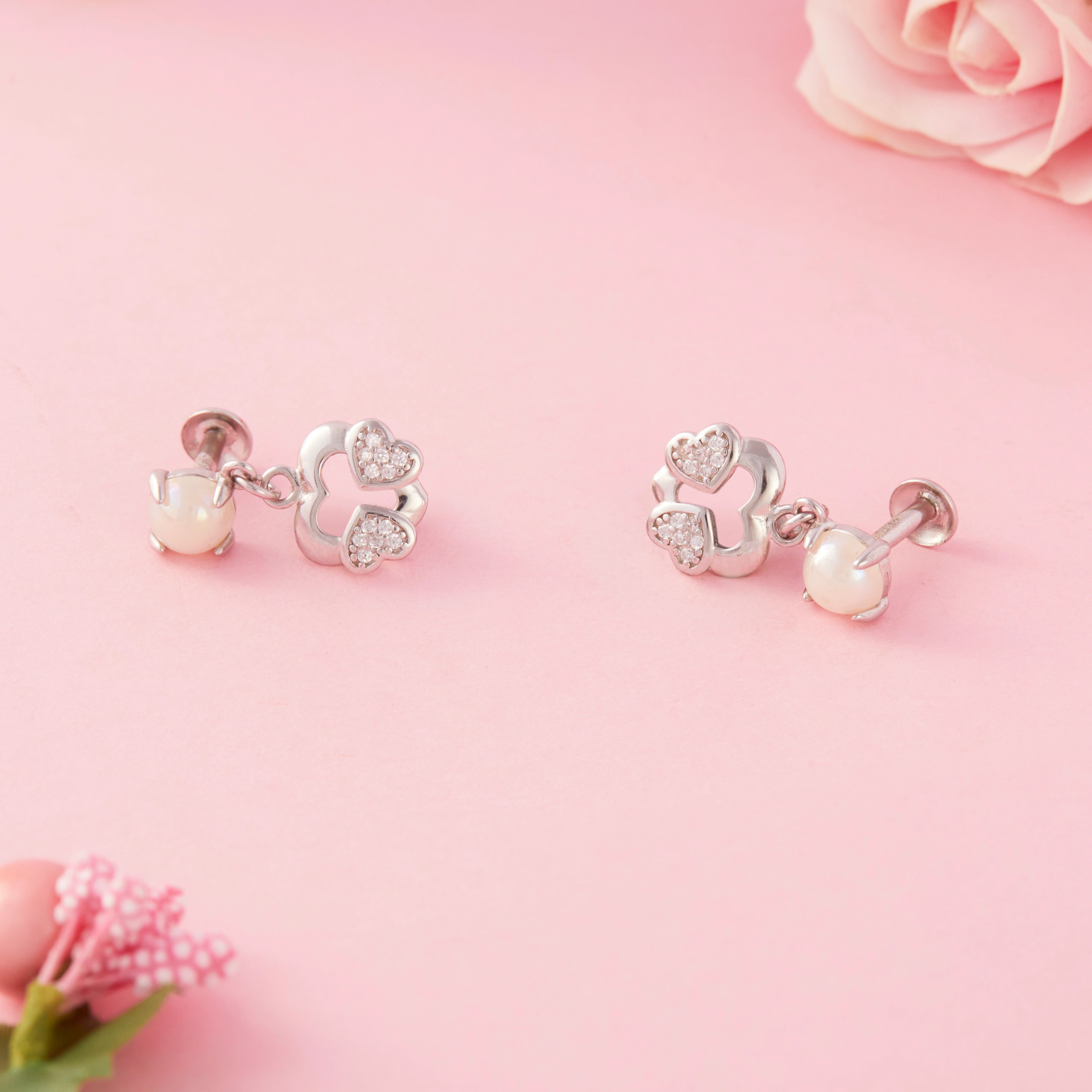 CZ Heart Pearl Drop Earrings Ishna