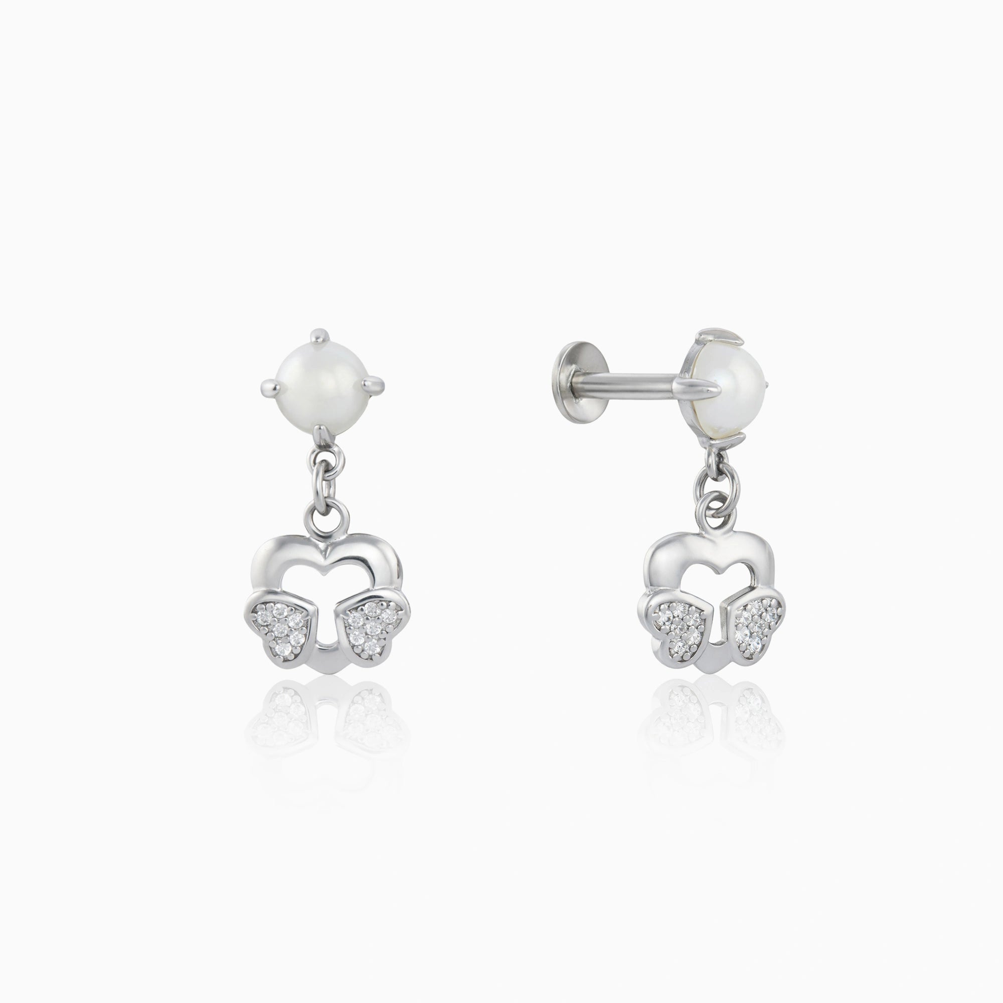CZ Heart Pearl Drop Stud Earrings Ishna