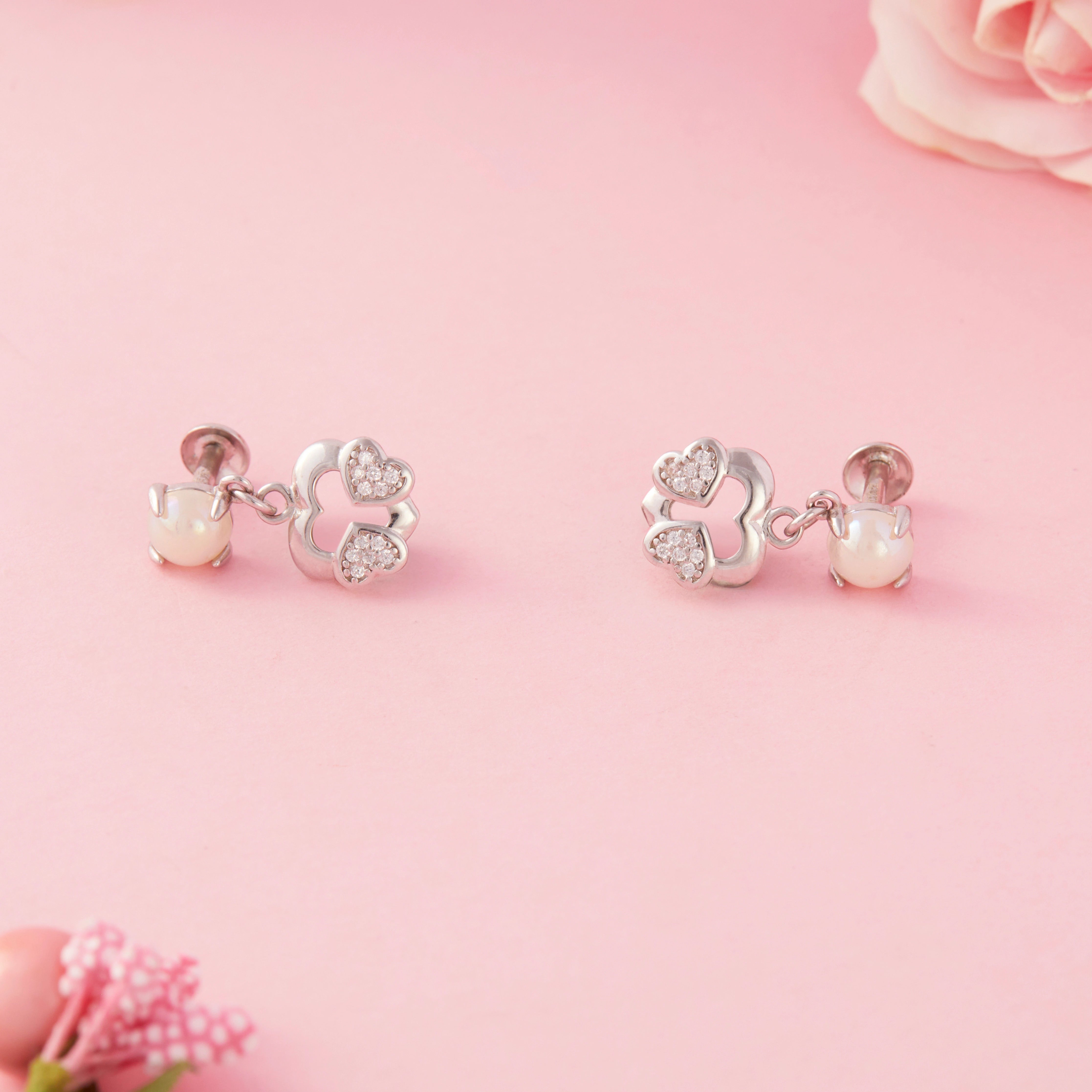 CZ Heart Pearl Drop Stud  Ishna