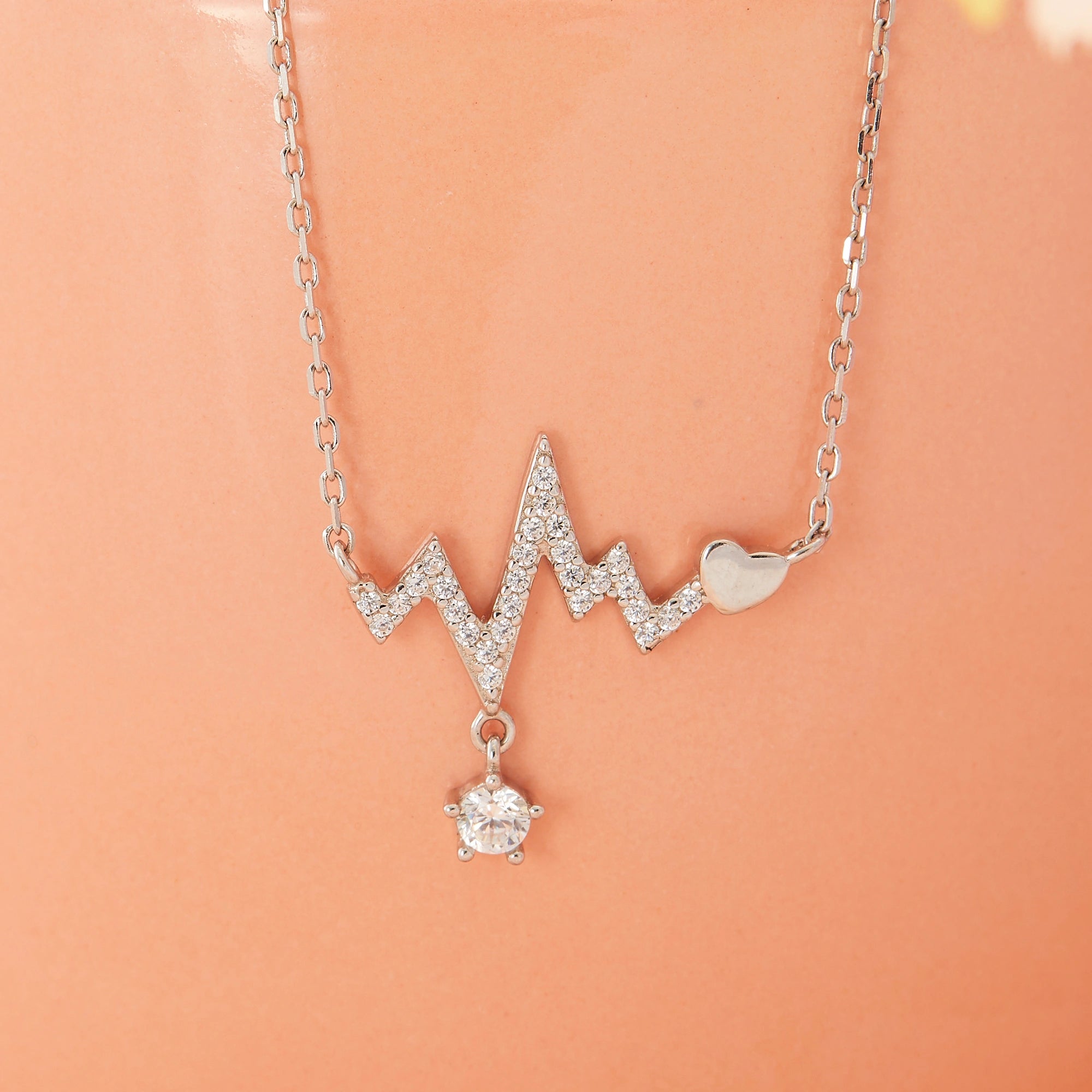 CZ Heartbeat Motif Pendant Chain Ishna 