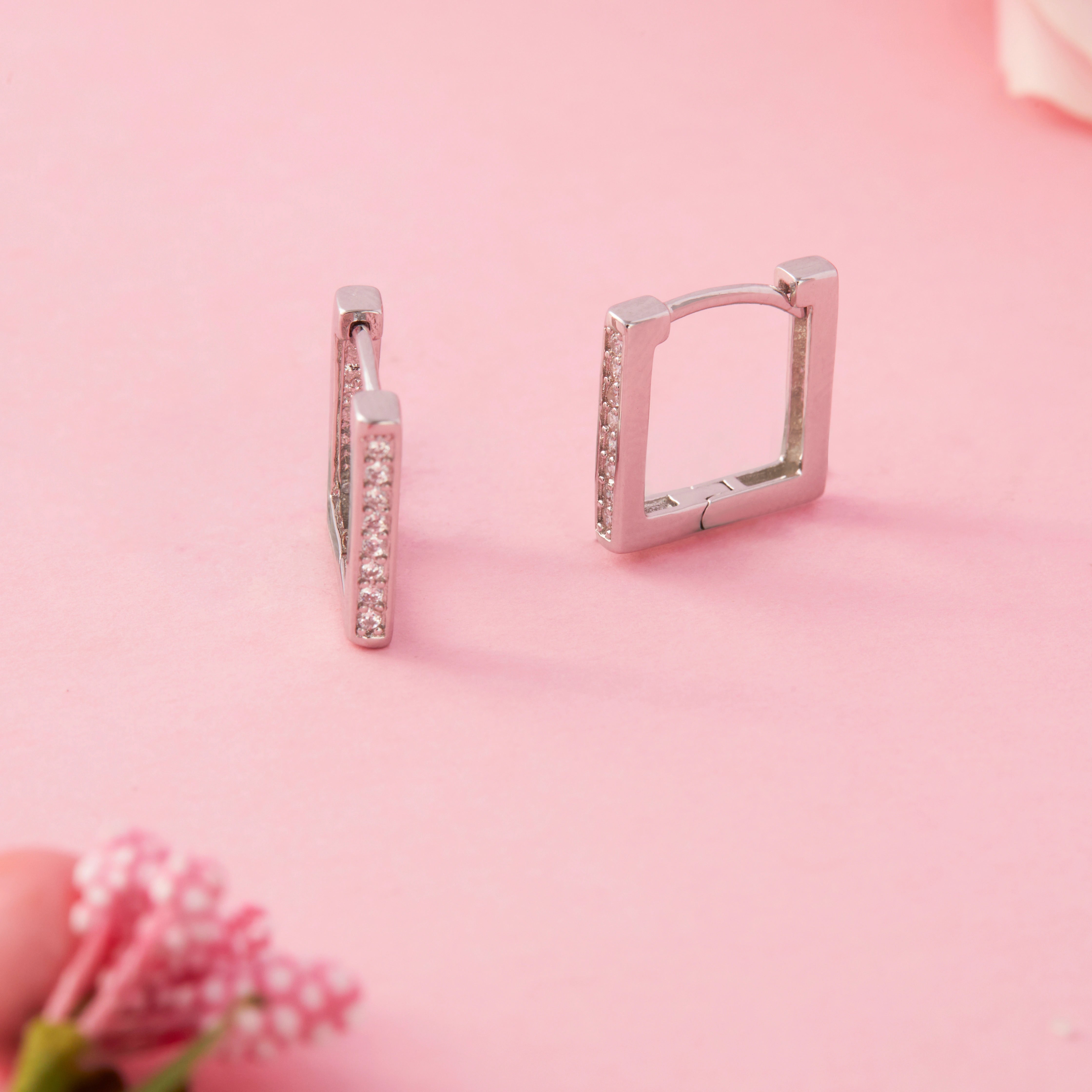 CZ Hoop Bar Stud Earrings Ishna