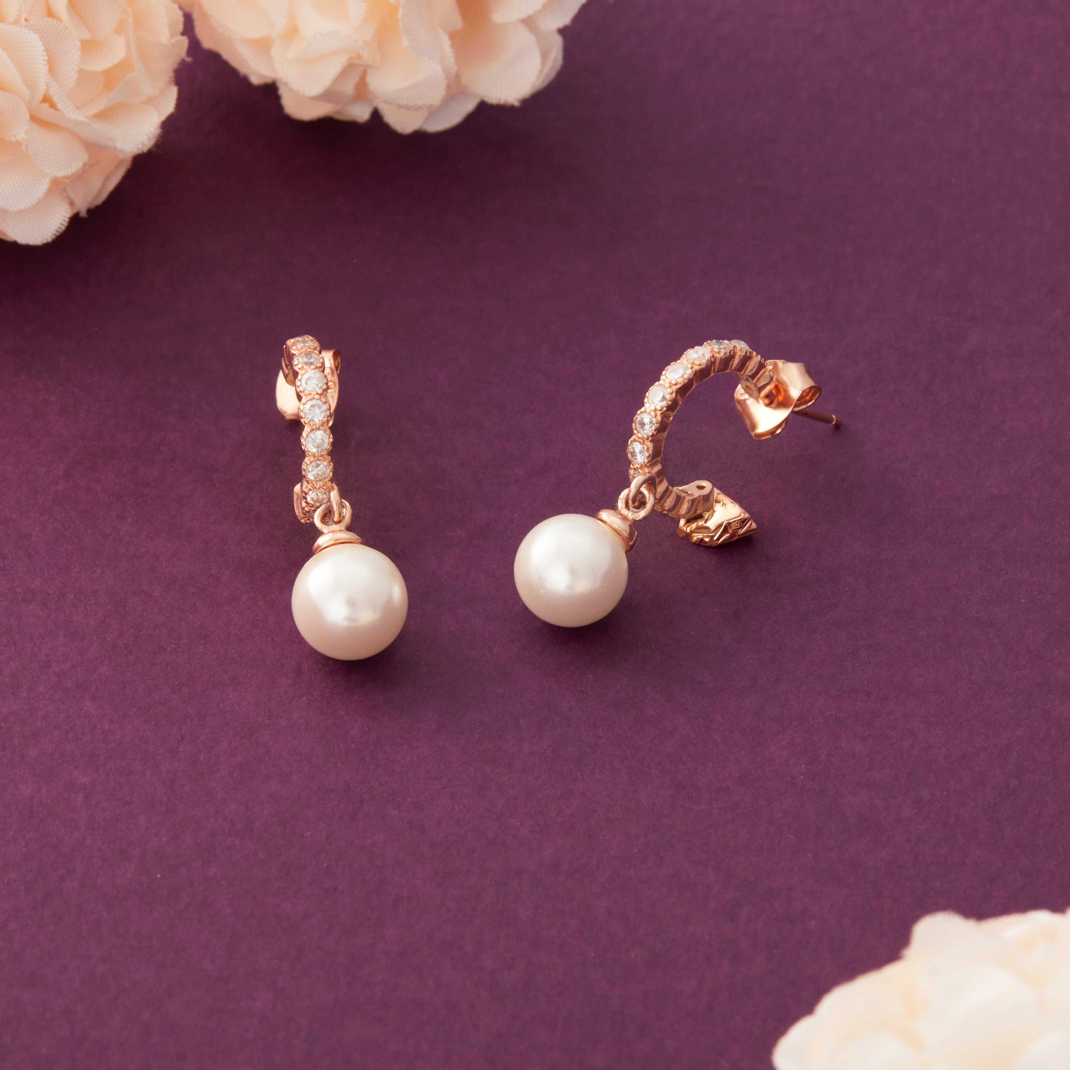 CZ Hoop Earrings with Pearl Drop Ishna