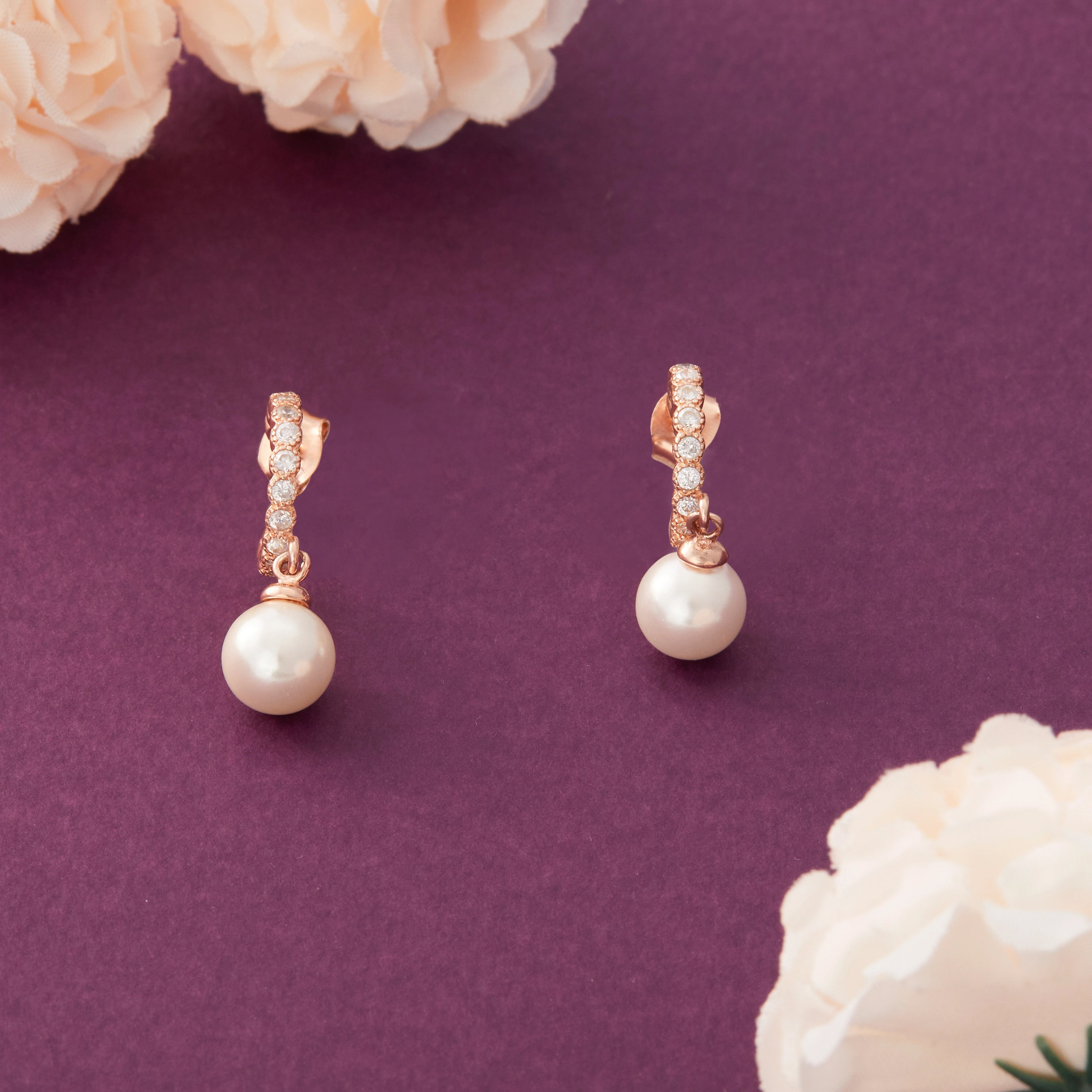 CZ Hoop Pearldrop Stud Earrings Ishna