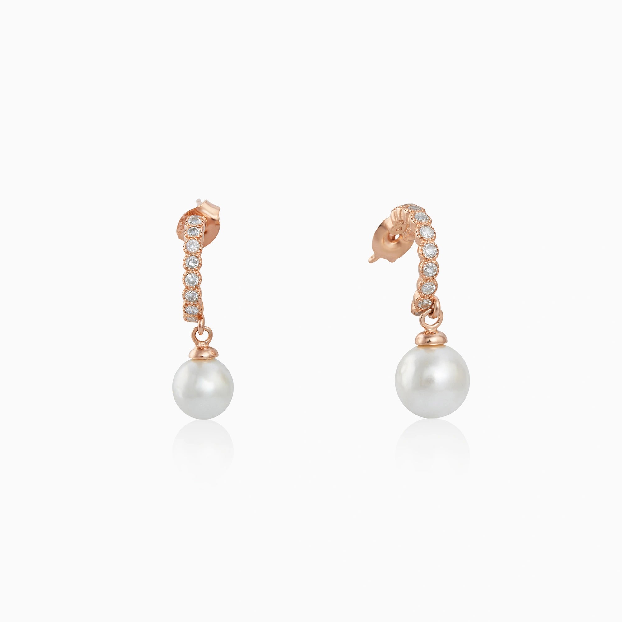 CZ Hoop Stud Earrings with Pearl Drop Ishna 