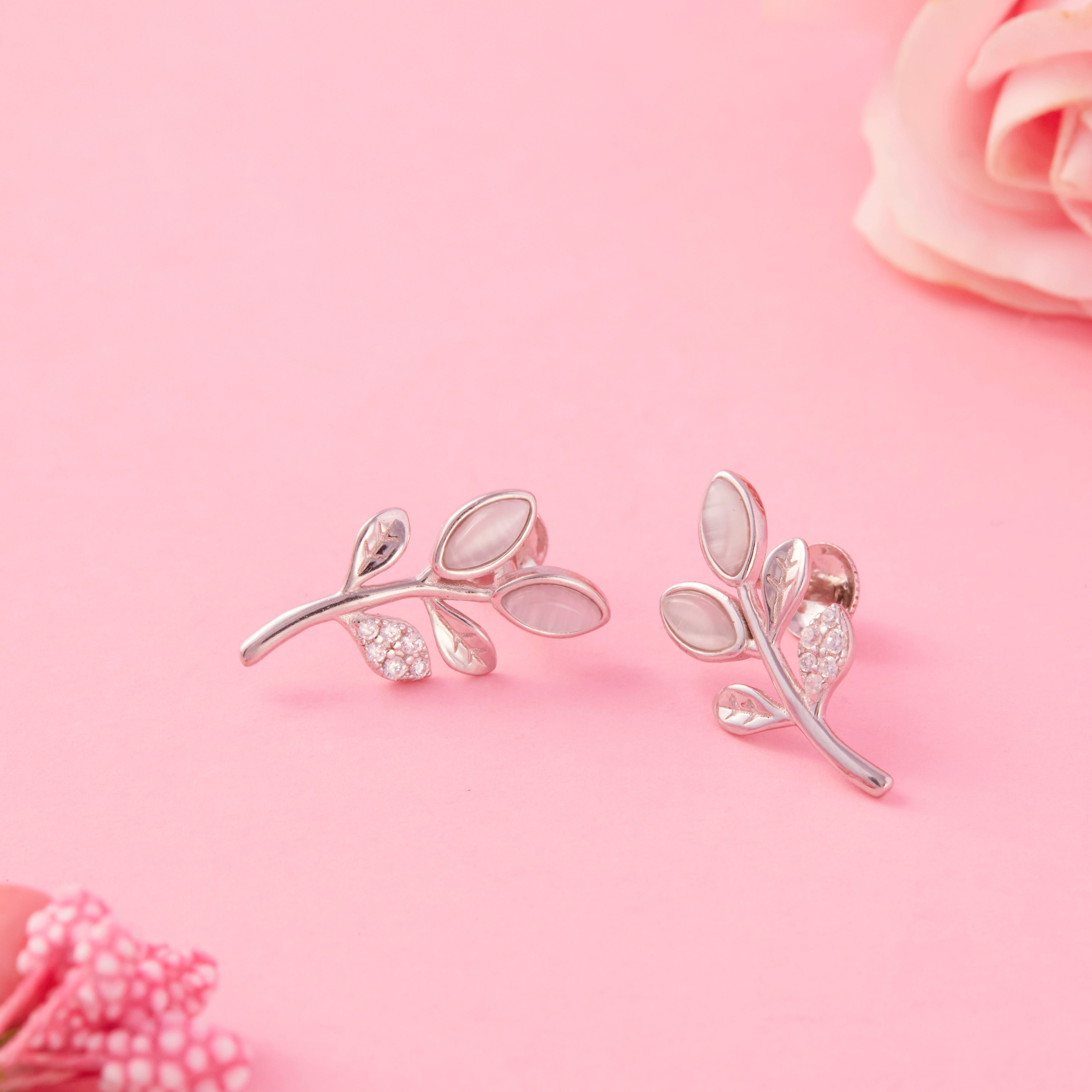 CZ Leaf Motif Earrings Ishna