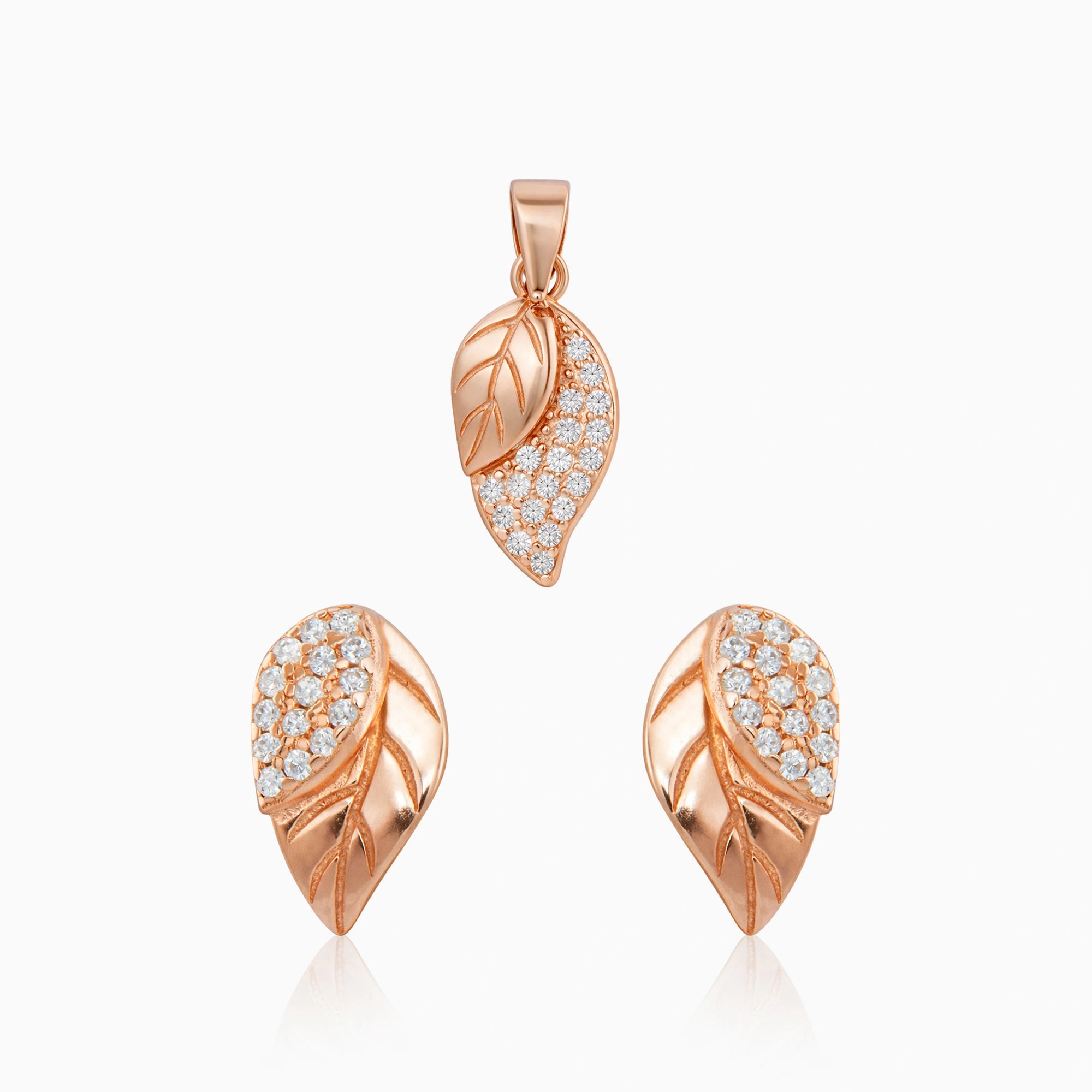 CZ Leaf Pendant & Earrings Ishna