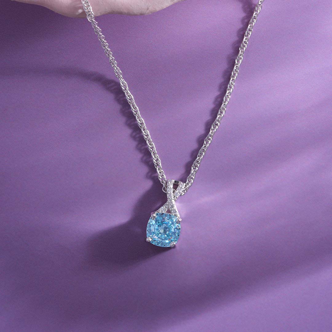 CZ Light Blue Pendant Chain Ishna