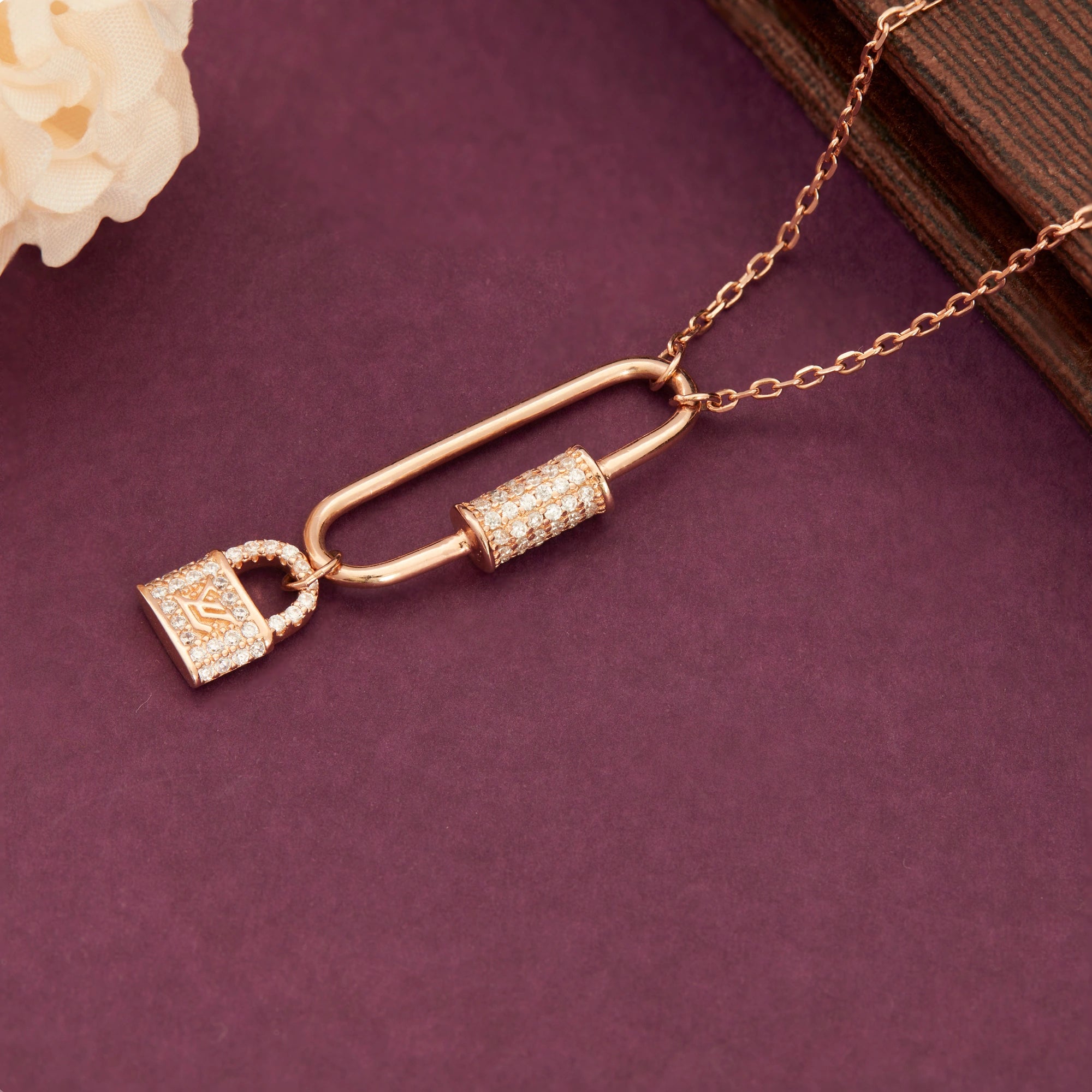 CZ Lock Pendant chain ishna