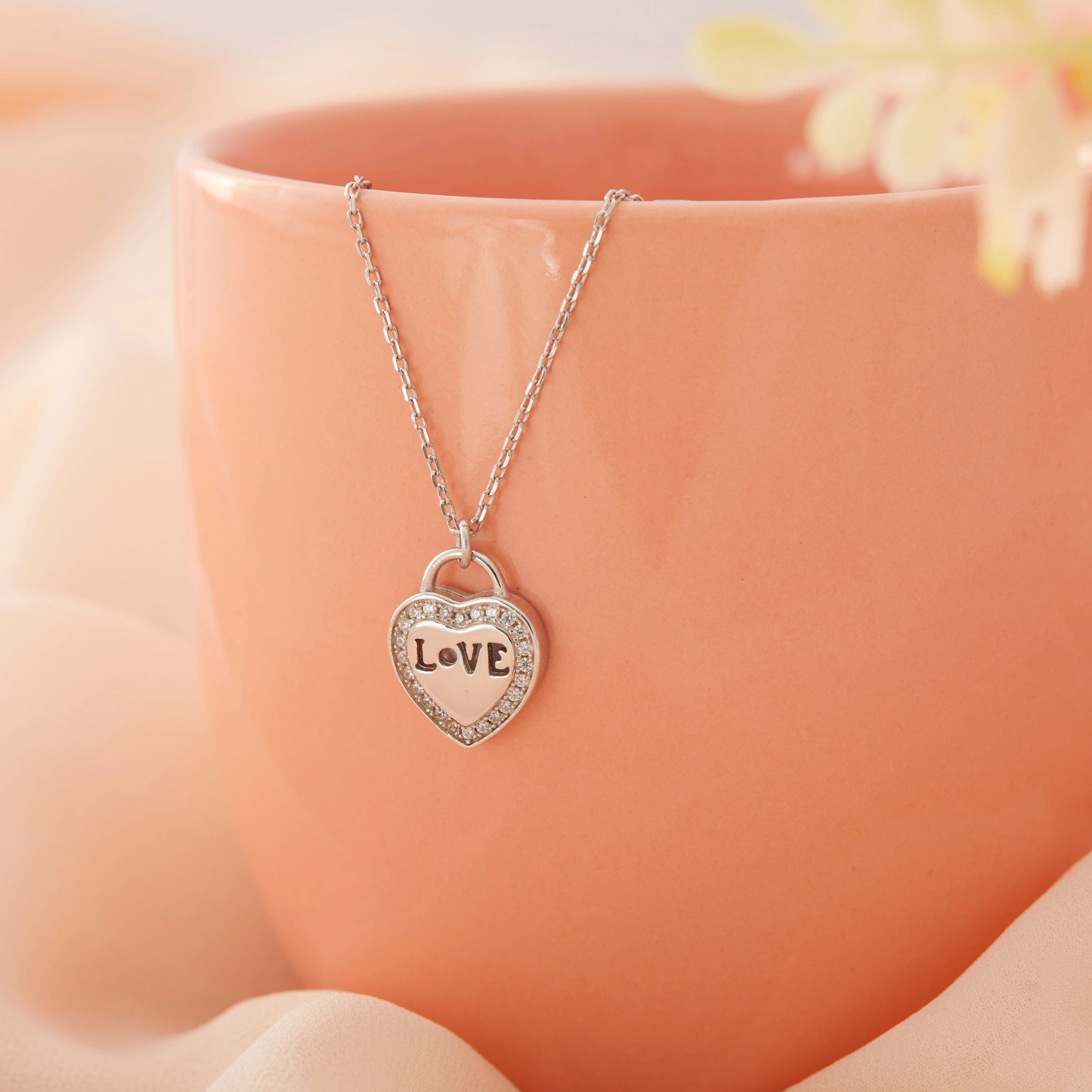 CZ Love Heart Halo Pendant Chain Ishna