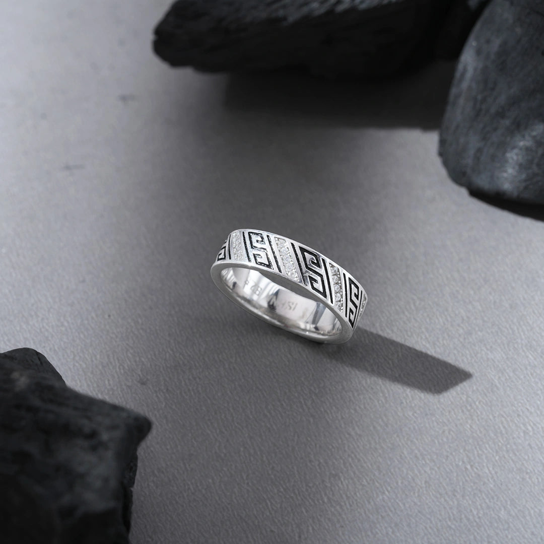 CZ Meander Ring in Sterling Silver Ishna