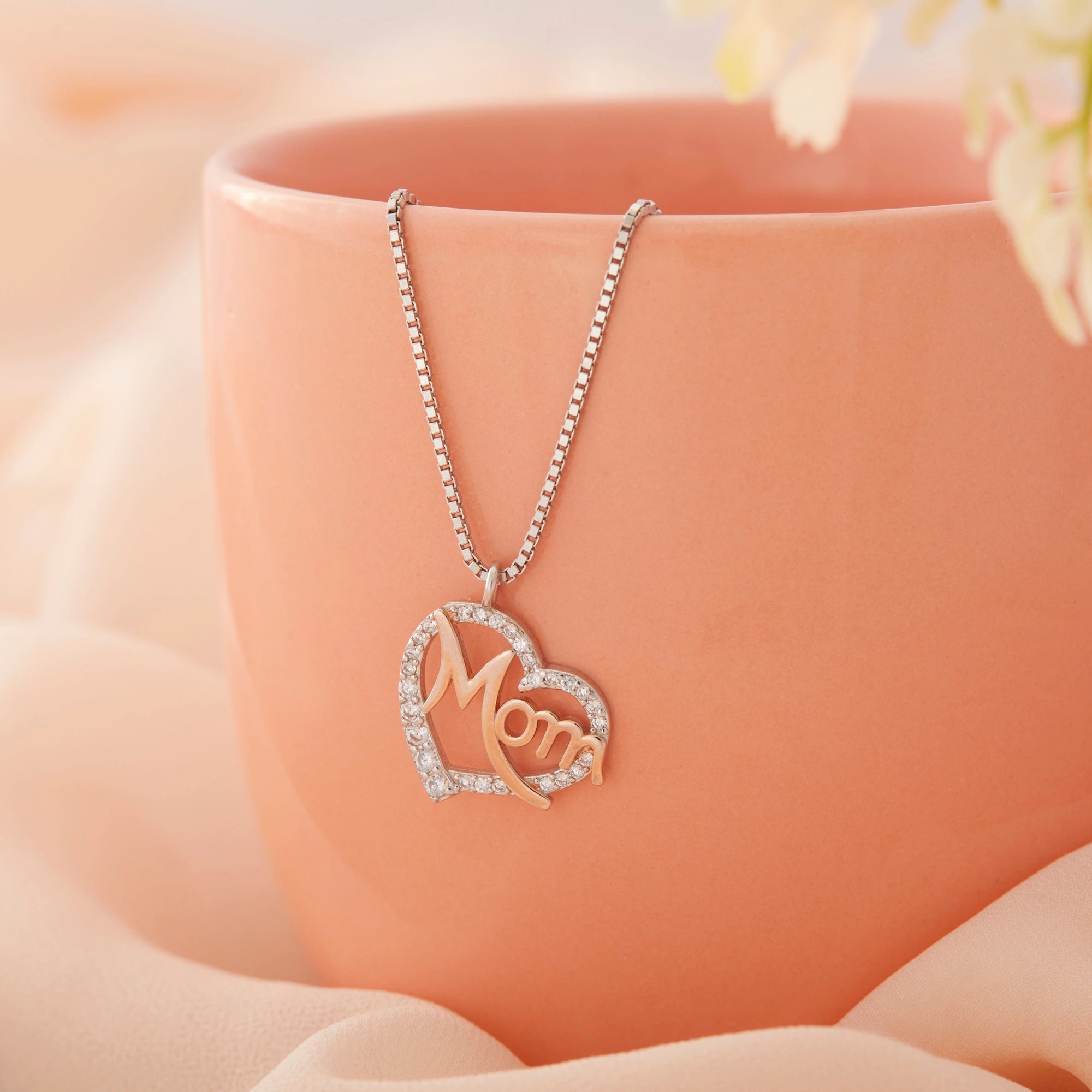 CZ Mom Heart Halo Chain Ishna